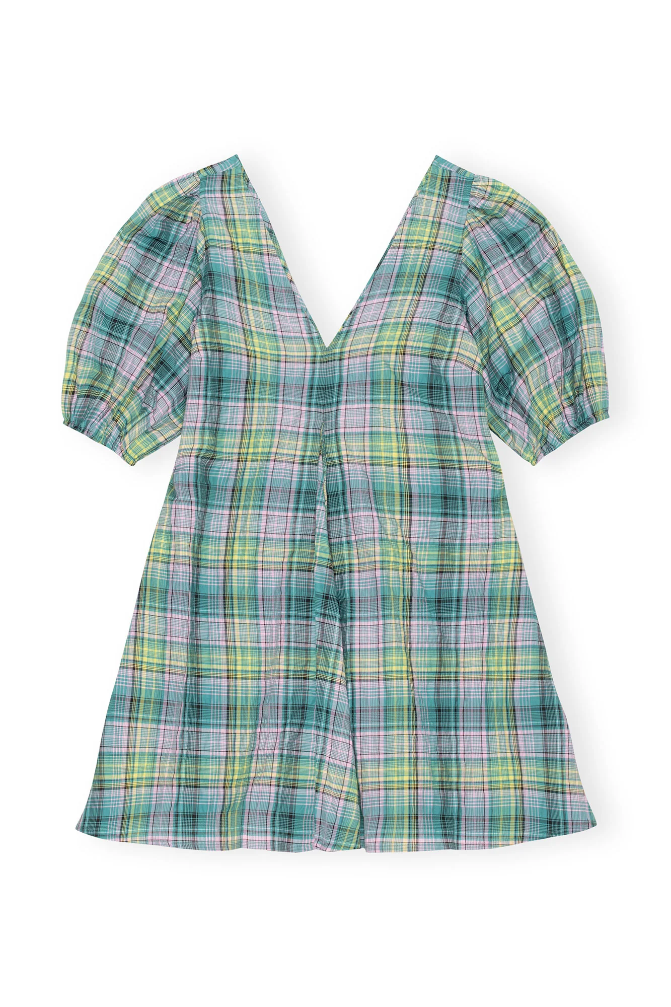 Seersucker Check V-Neck Mini Dress | Lagoon