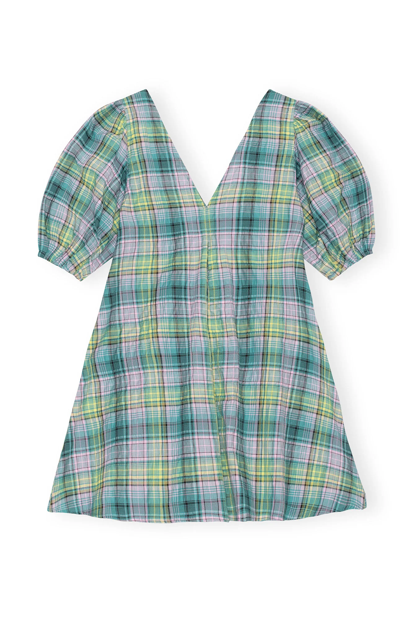 Seersucker Check V-Neck Mini Dress | Lagoon - Image 2