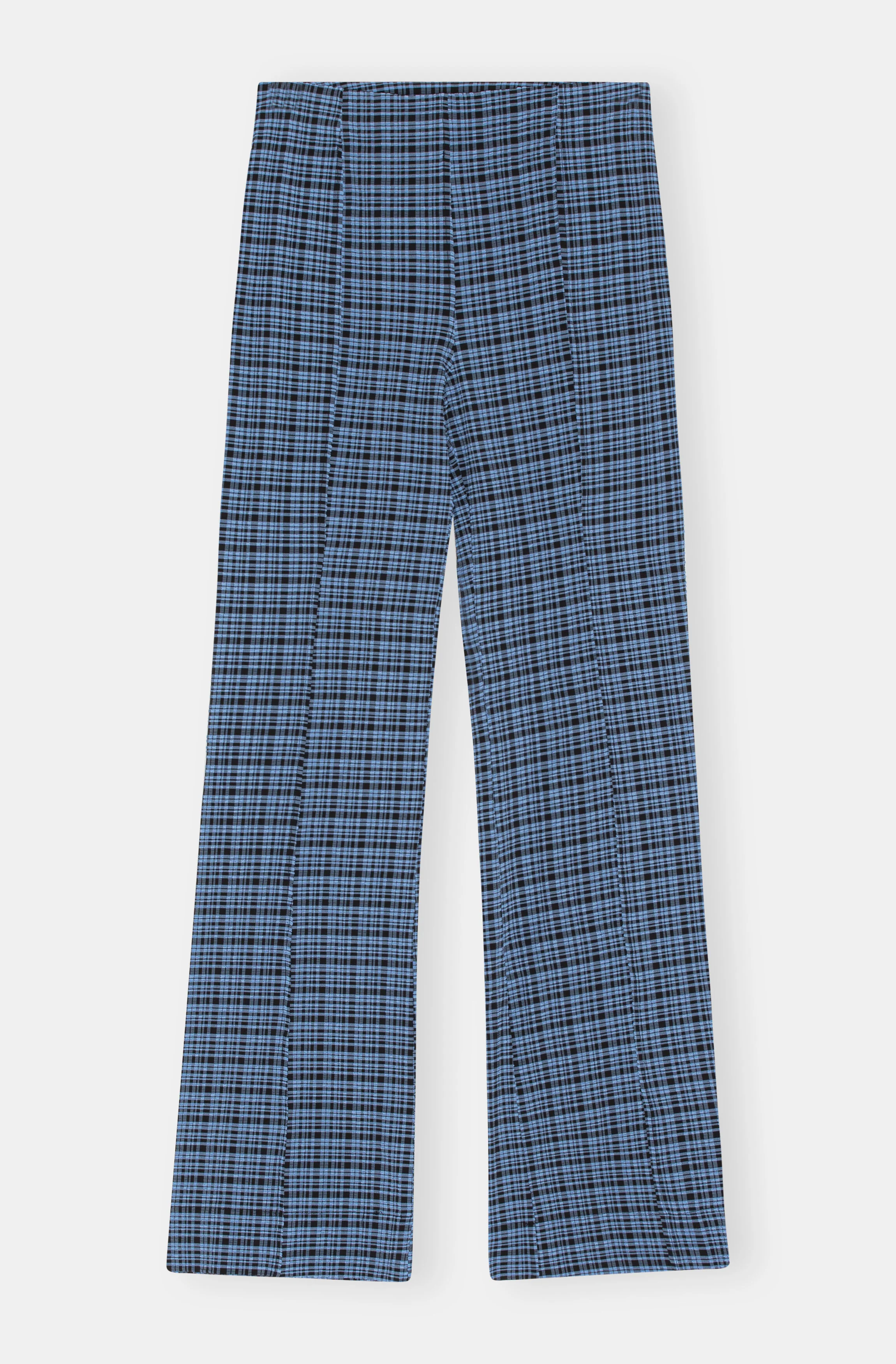 Seersucker Flared Trousers | Mini Check Granada Sky