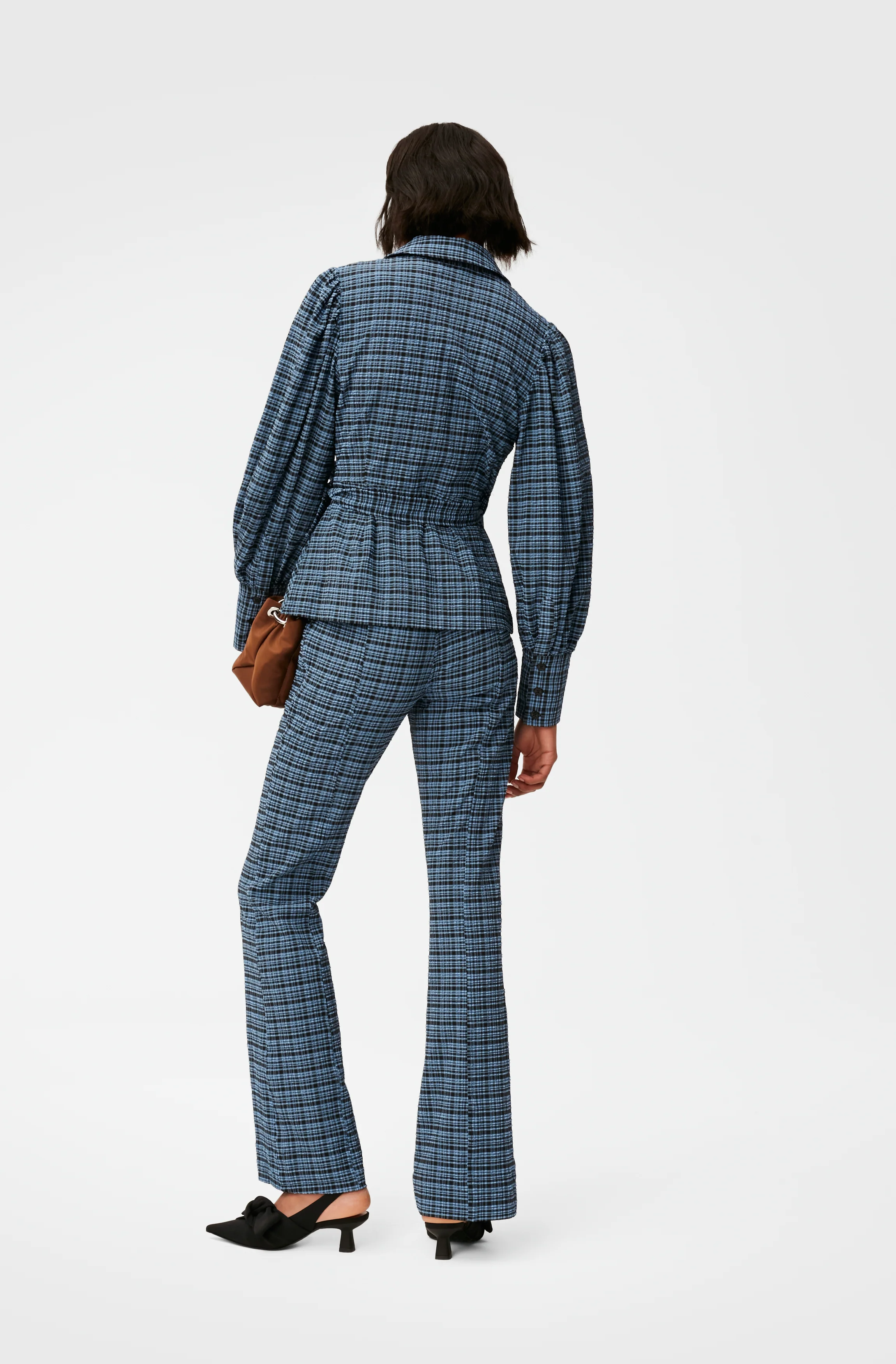 Seersucker Flared Trousers | Mini Check Granada Sky - Image 4