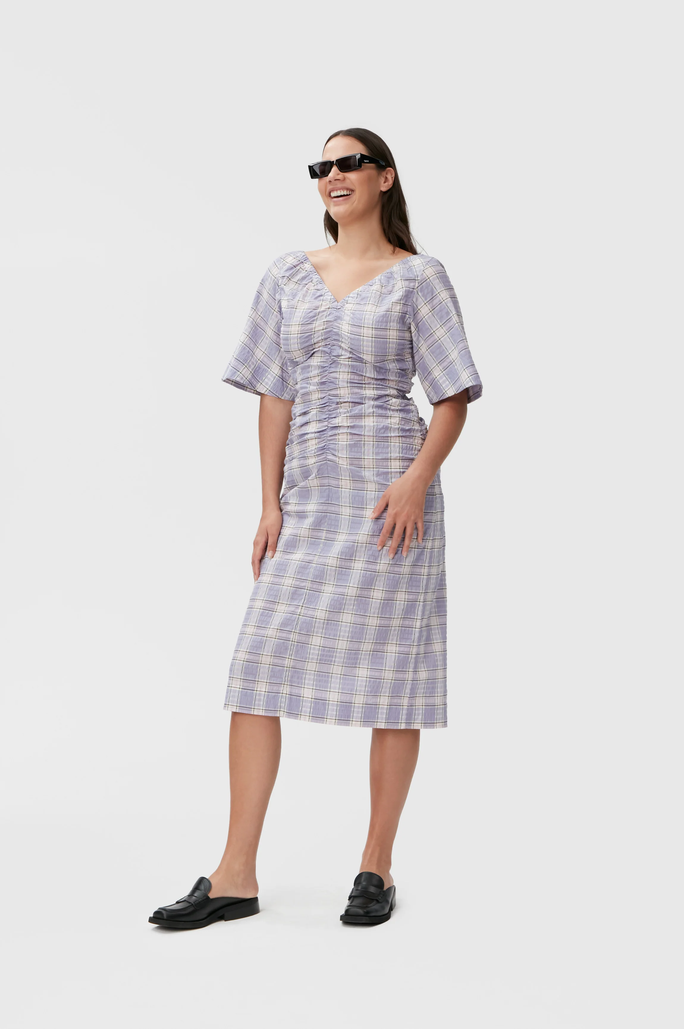 Seersucker Midi Dress | Check Persian Violet - Image 3