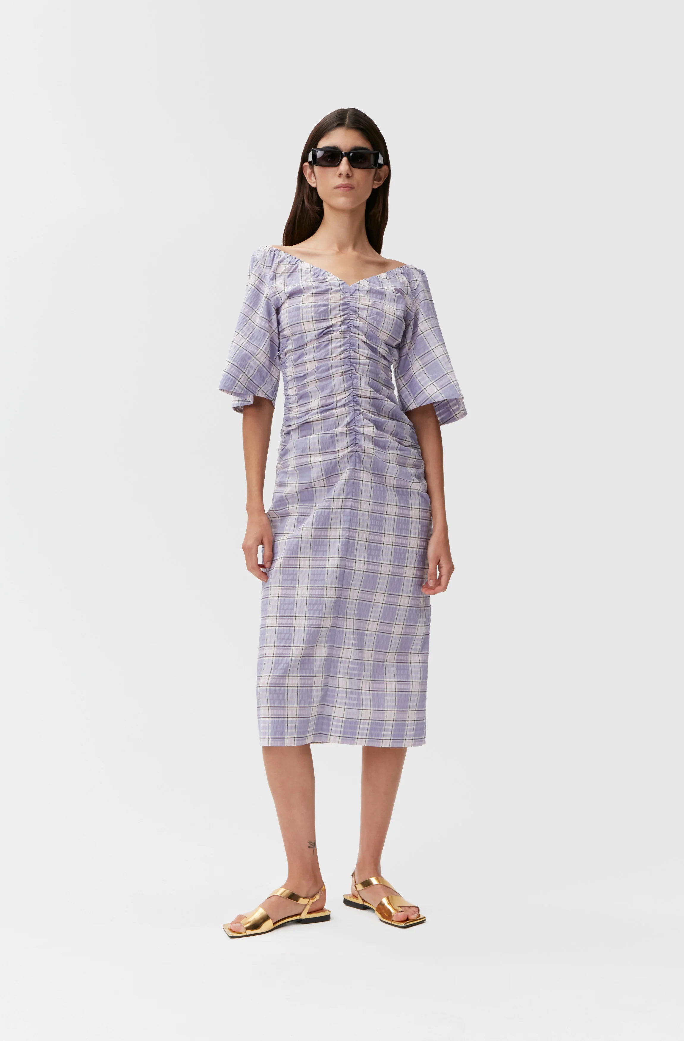 Seersucker Midi Dress | Check Persian Violet - Image 6