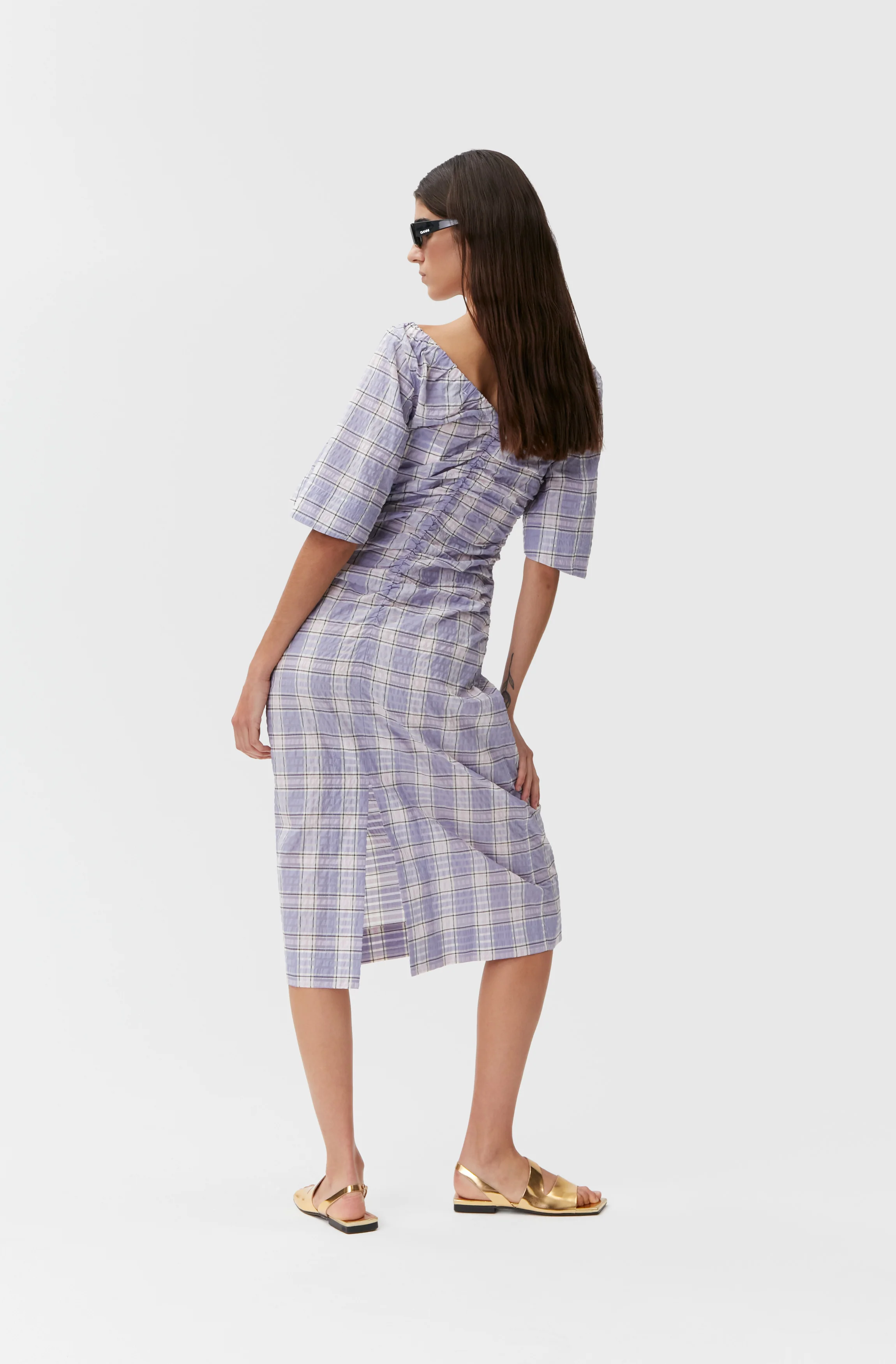 Seersucker Midi Dress | Check Persian Violet - Image 7