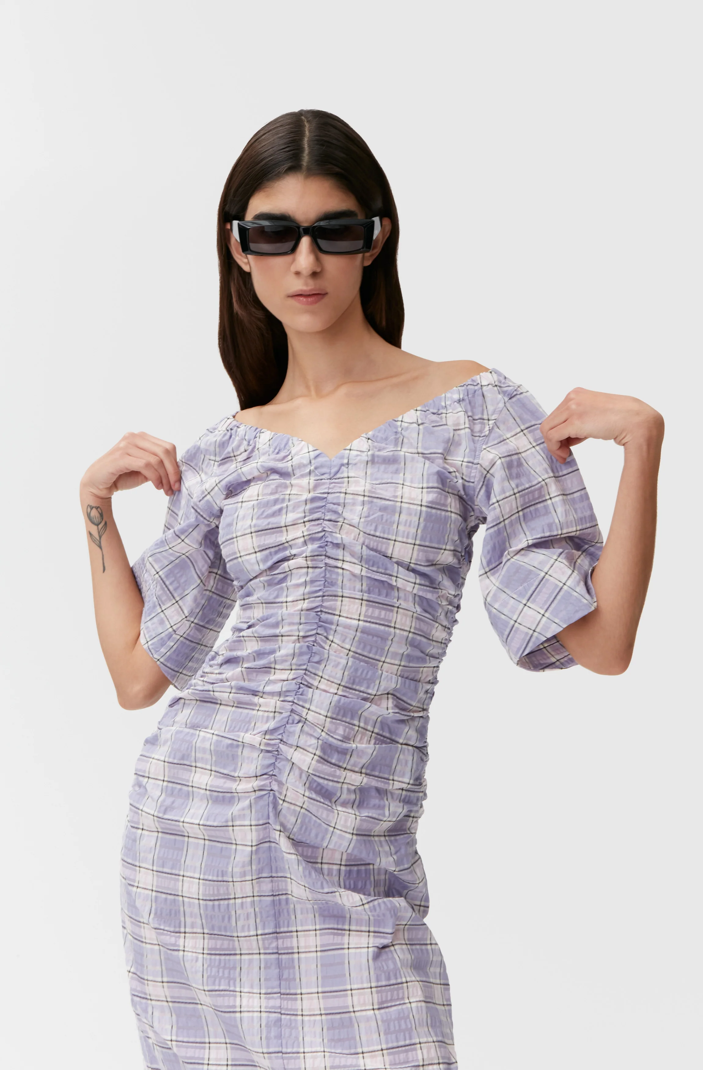 Seersucker Midi Dress | Check Persian Violet - Image 8