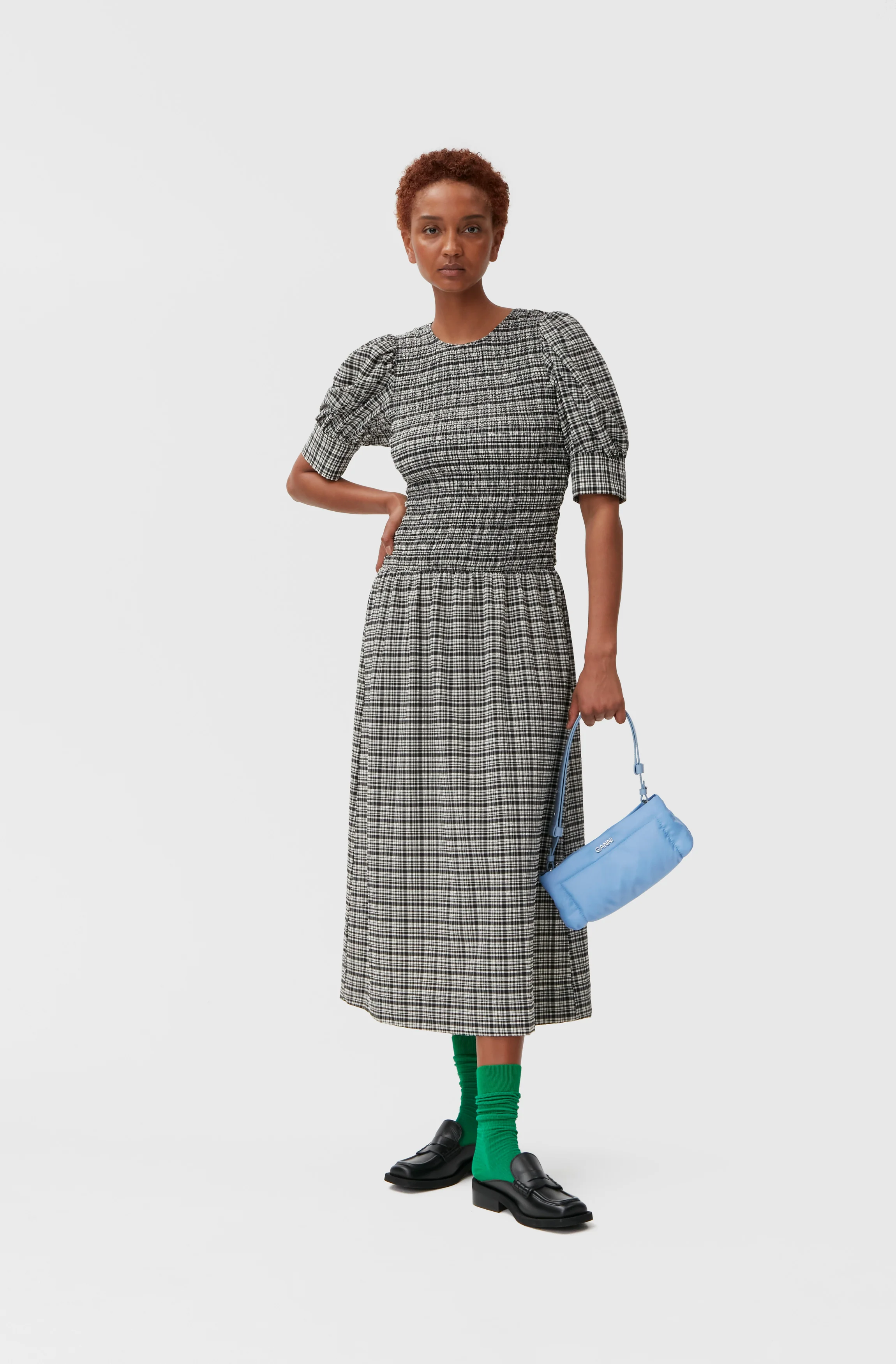 Seersucker Midi Dress | Mini Check Black - Image 3