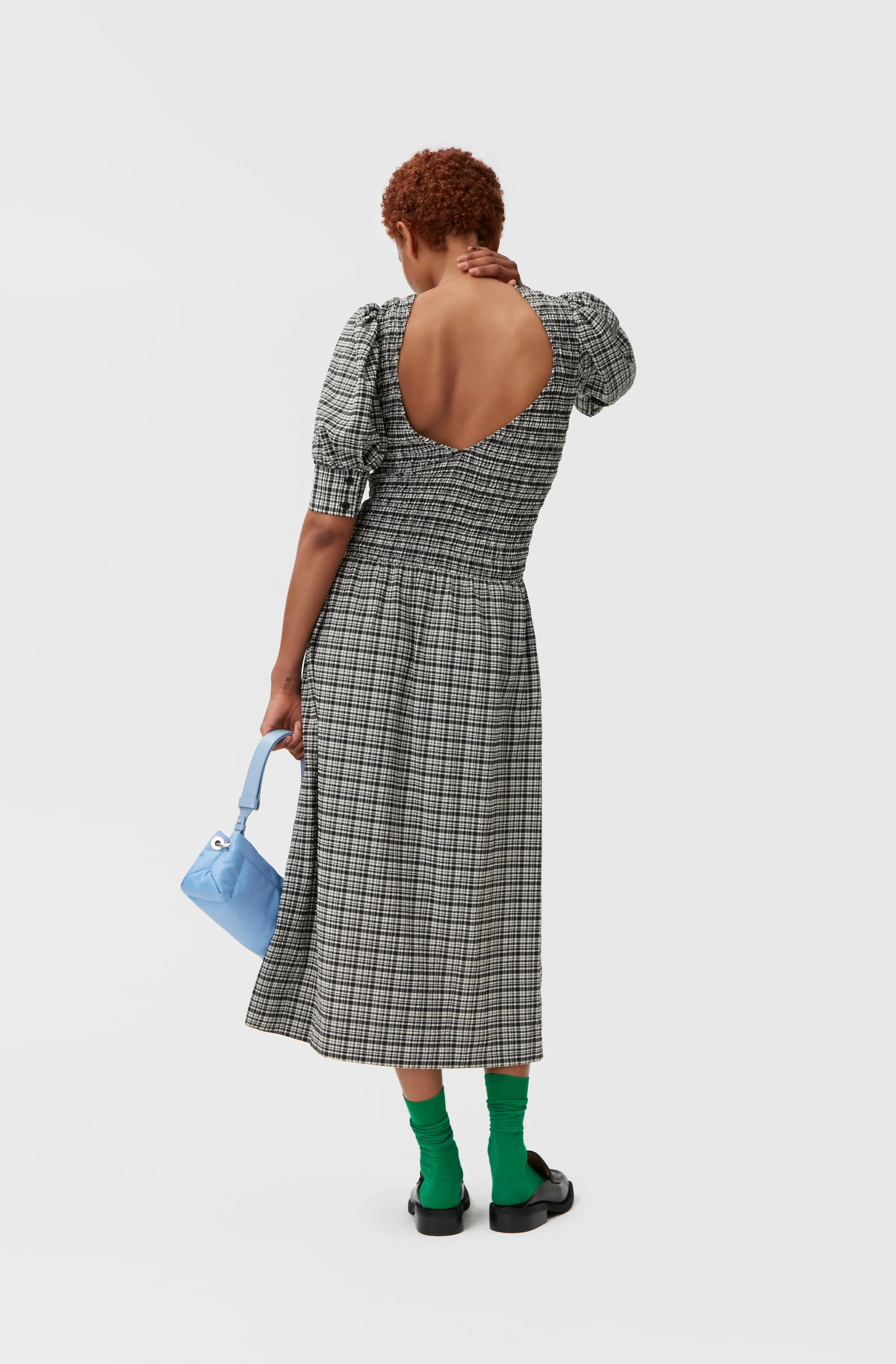 Seersucker Midi Dress | Mini Check Black - Image 4