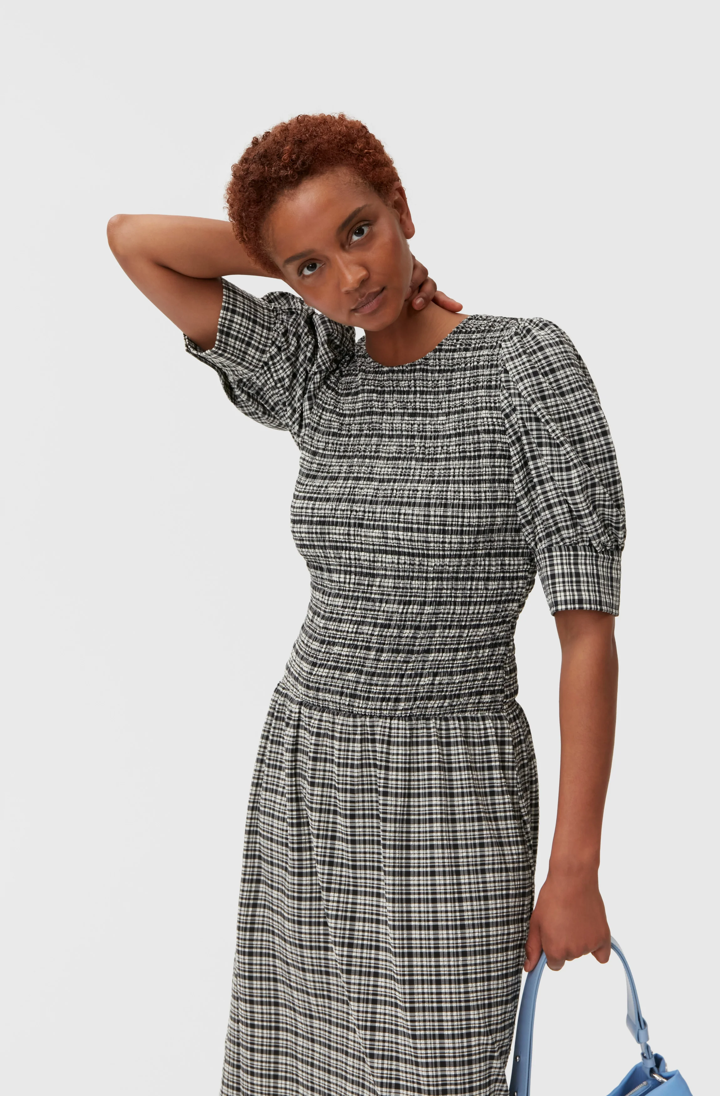 Seersucker Midi Dress | Mini Check Black - Image 5