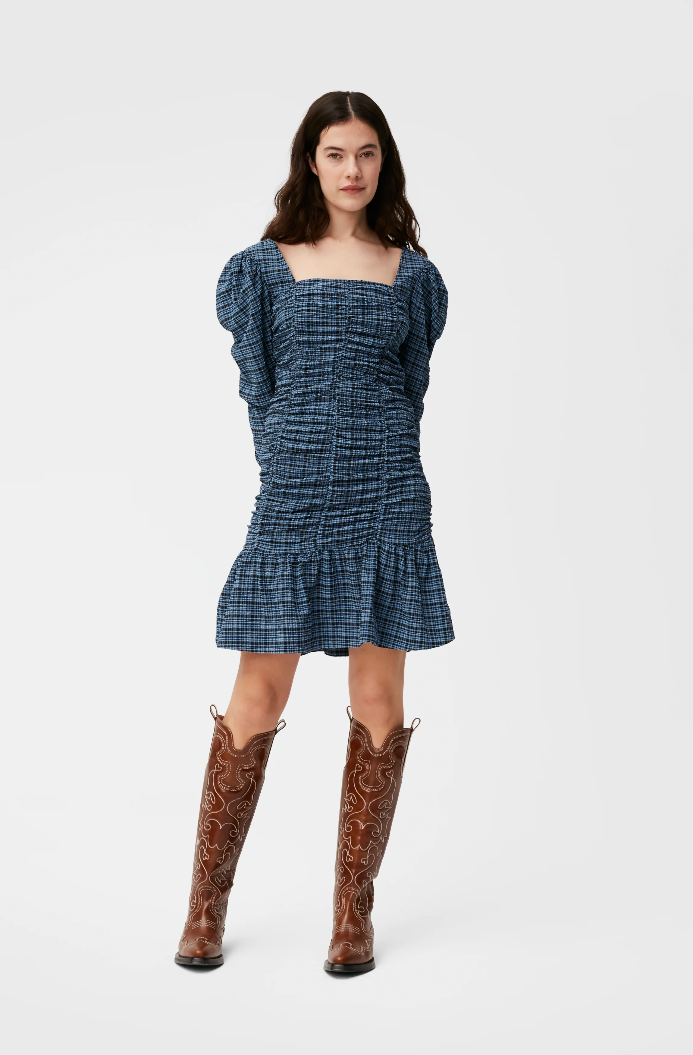Seersucker Mini Dress | Mini Check Granada Sky - Image 3
