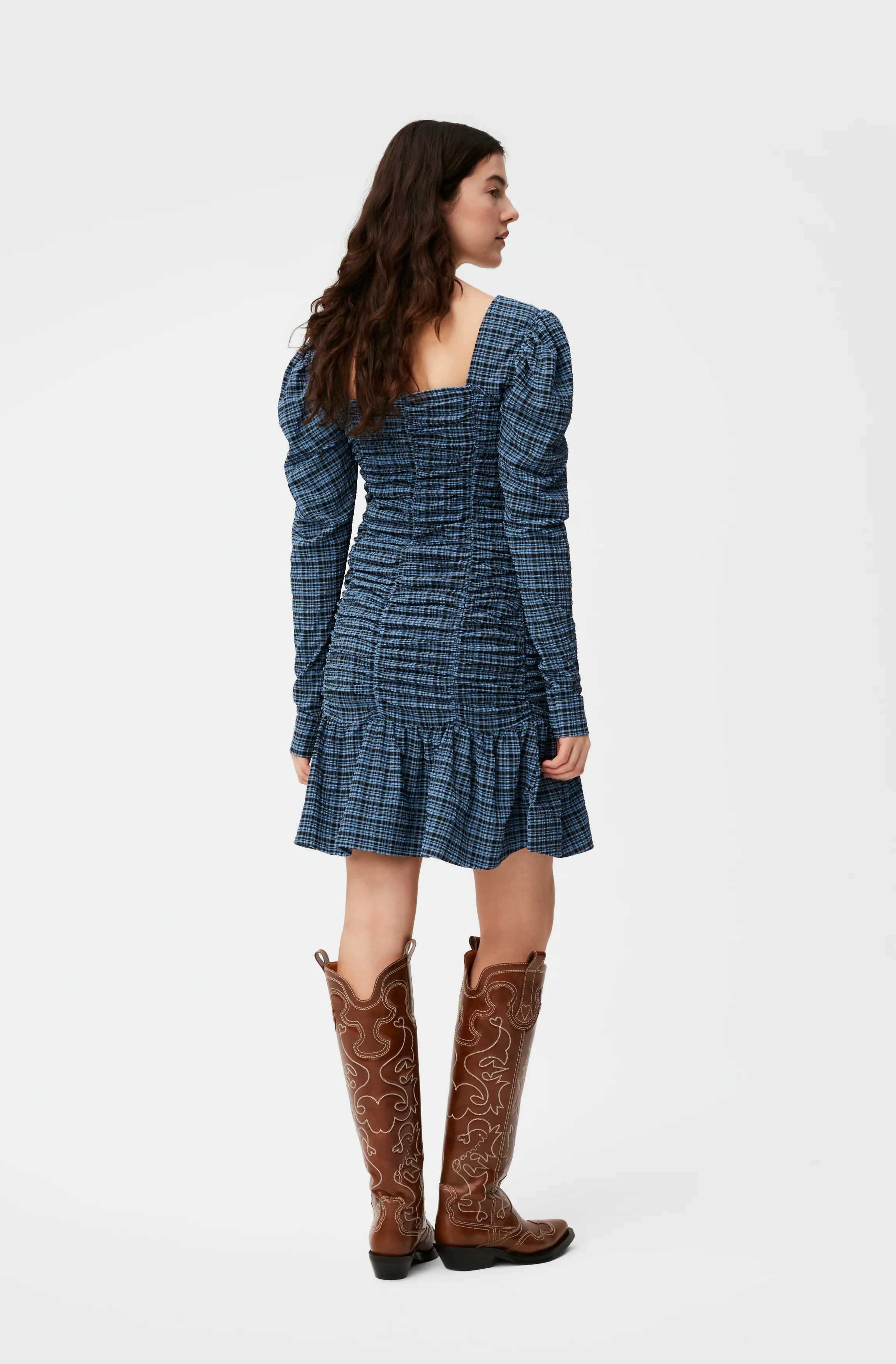 Seersucker Mini Dress | Mini Check Granada Sky - Image 4