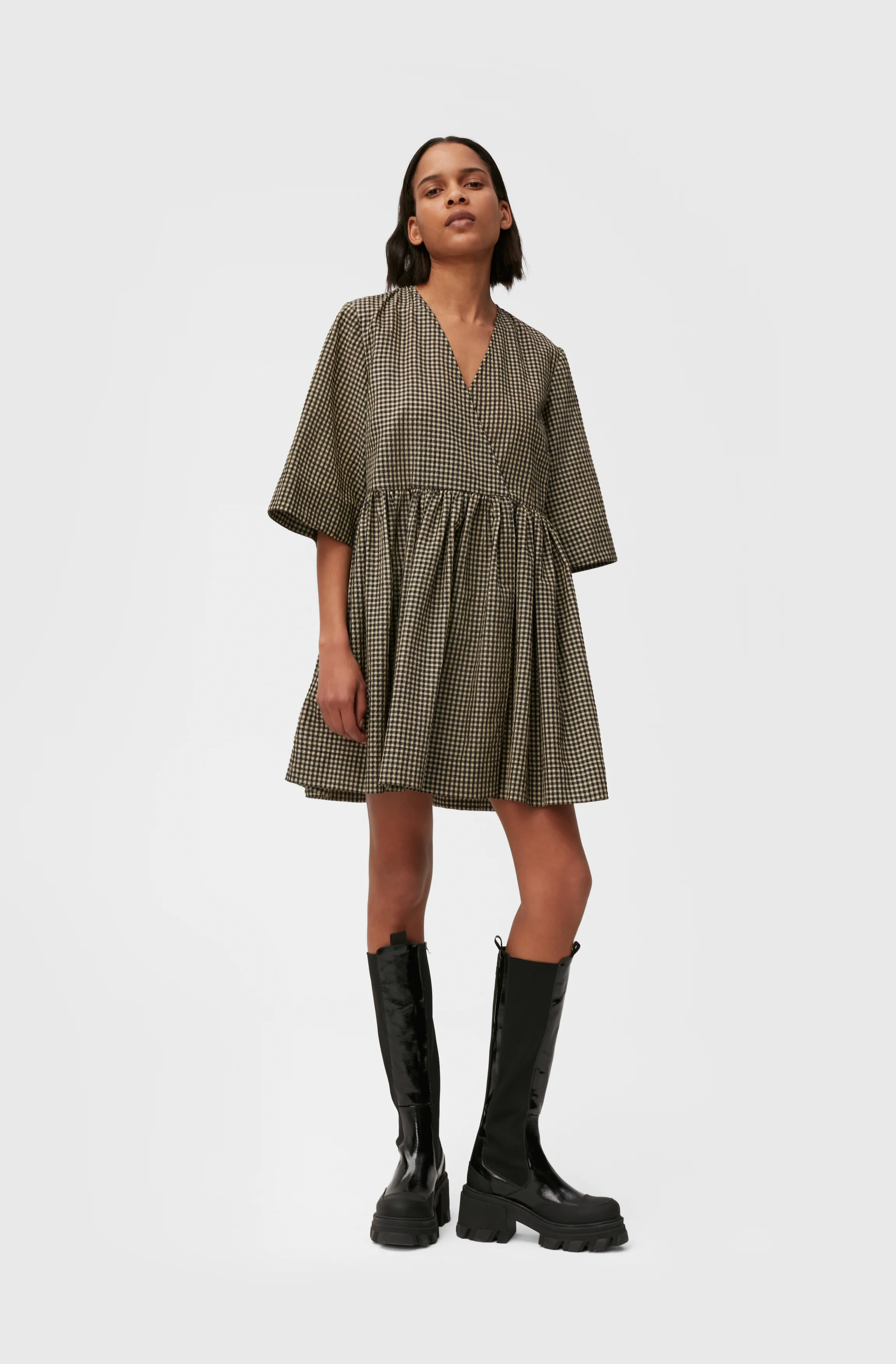 Seersucker Mini Wrap Dress | Gingham Starfish - Image 3