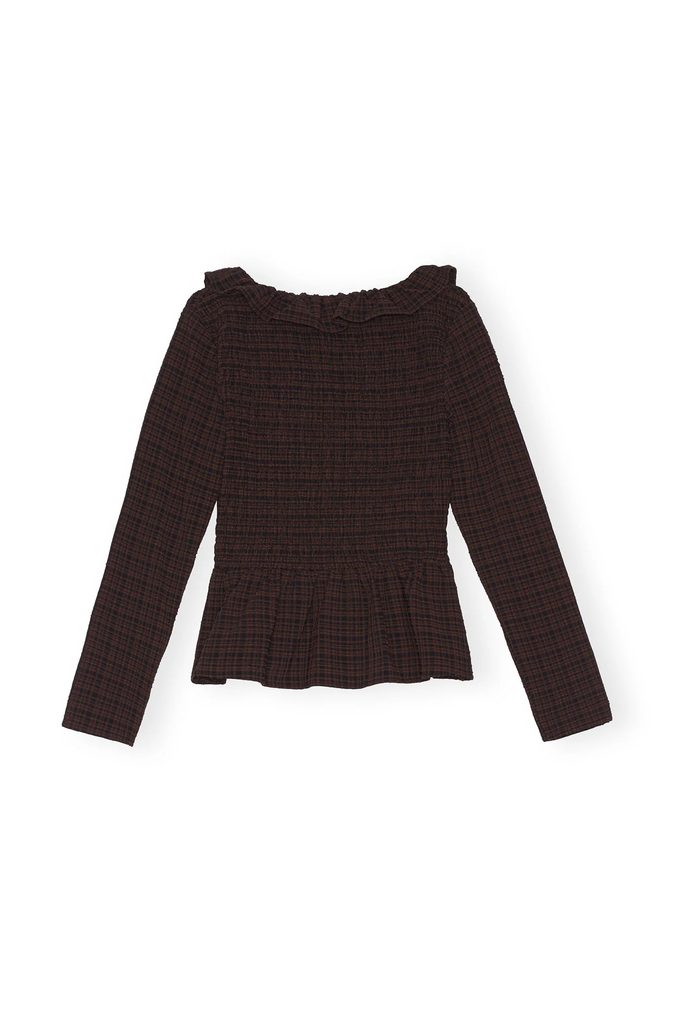 Seersucker Open-neck Smock Blouse | Chicory Coffee - Image 2