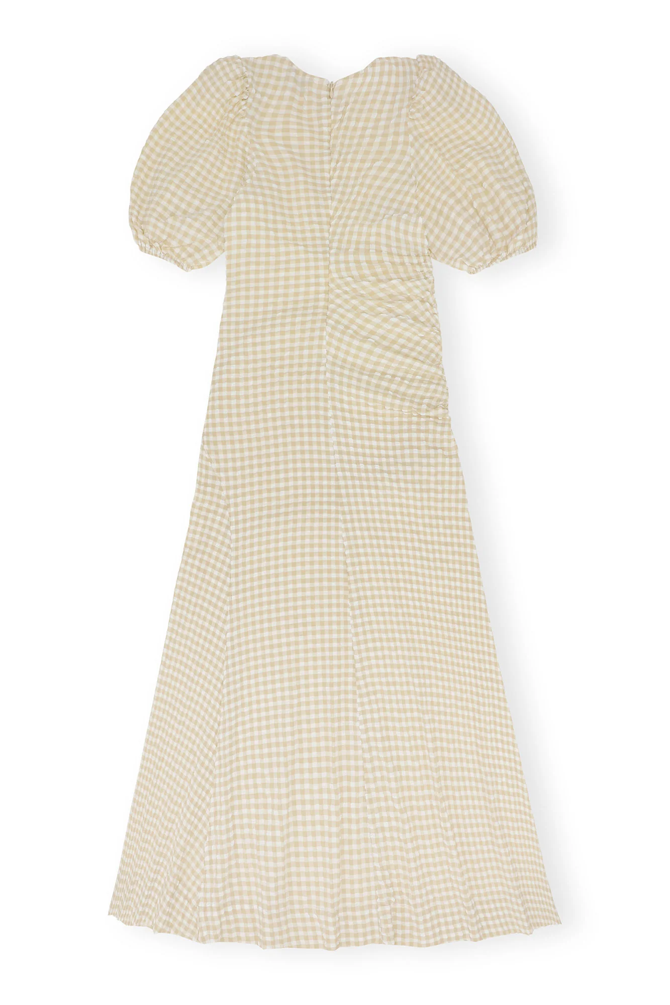 Seersucker Puff Sleeves Dress | Pale Khaki - Image 2