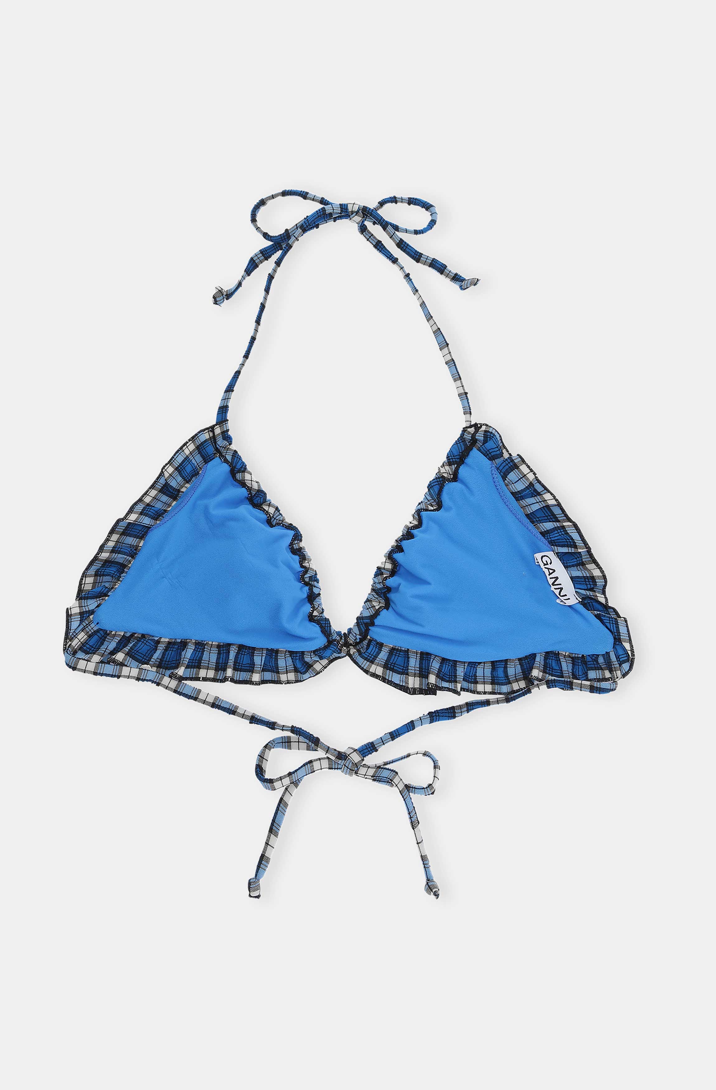 Seersucker String Bikini Top | Check Azure Blue - Image 2