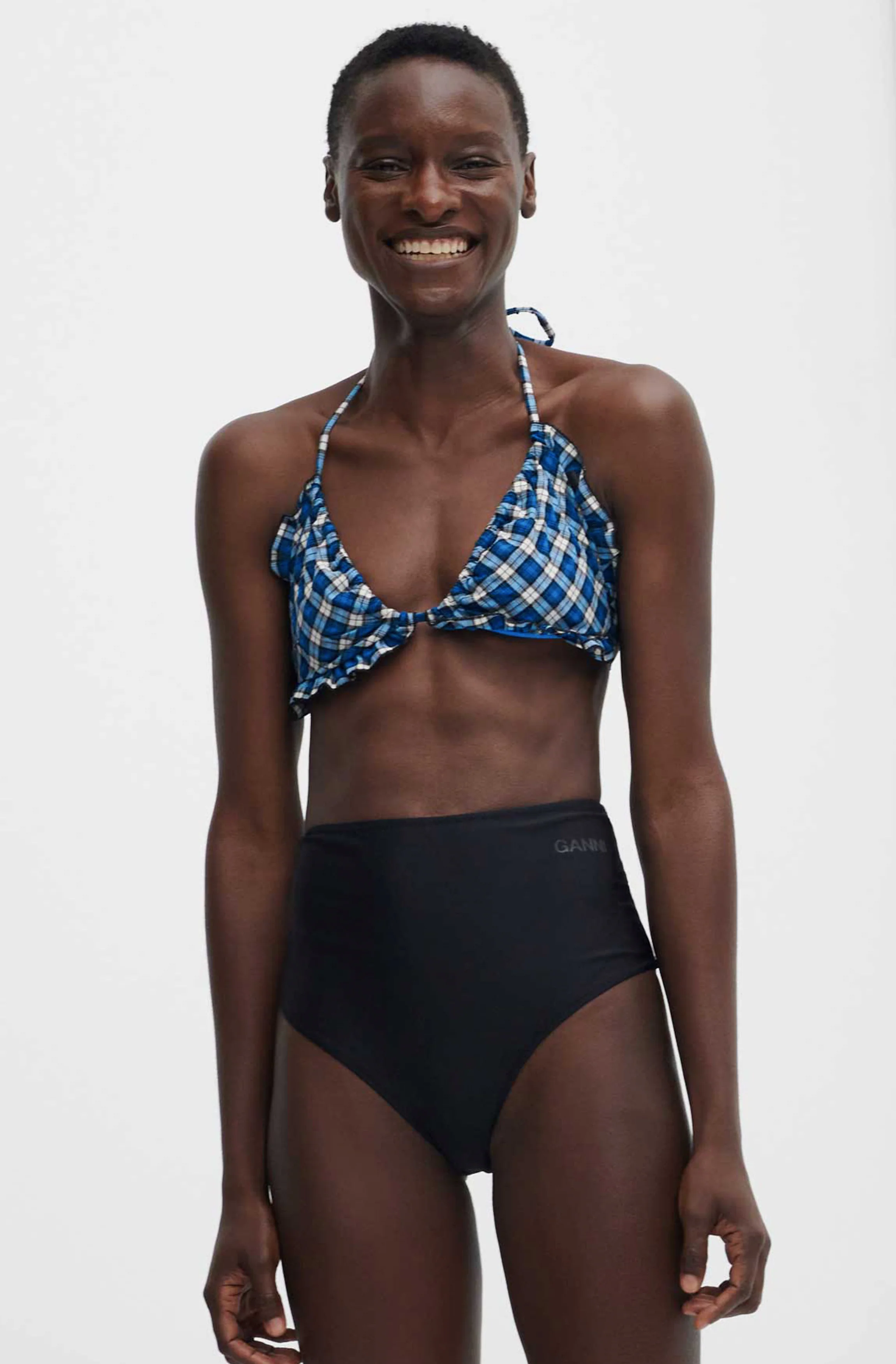 Seersucker String Bikini Top | Check Azure Blue - Image 3