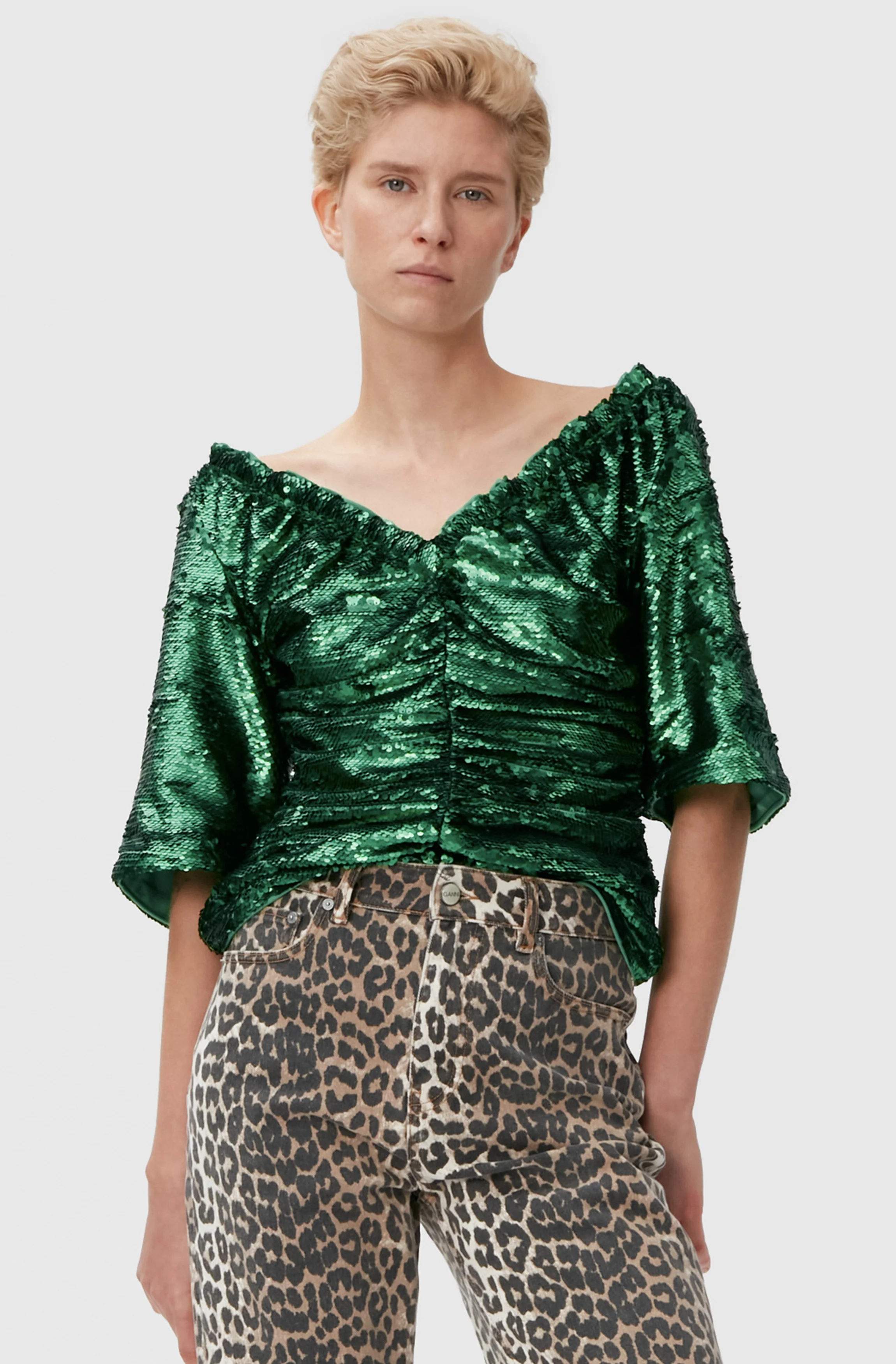 Sequinned Blouse | Kelly Green - Image 3