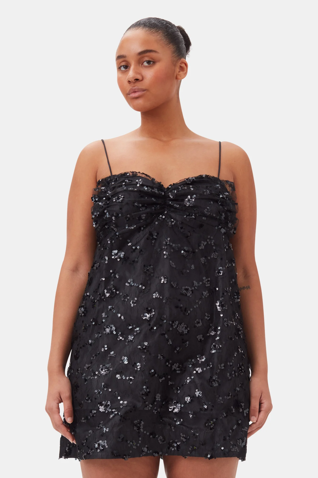 Sequins Lace Mini Dress | Black - Image 8