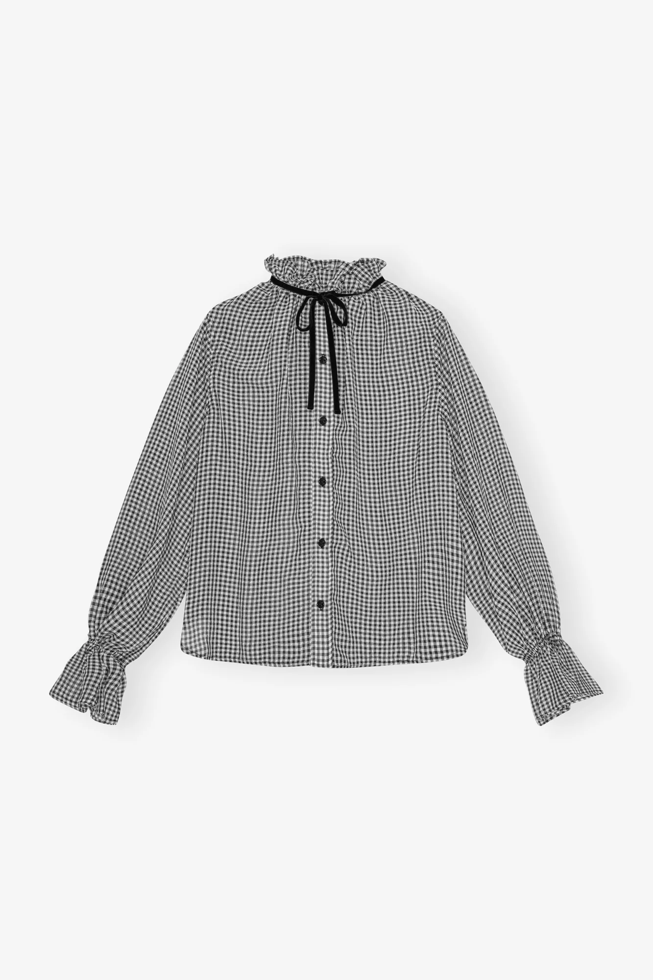 Sheer Check Tie String Shirt | Black