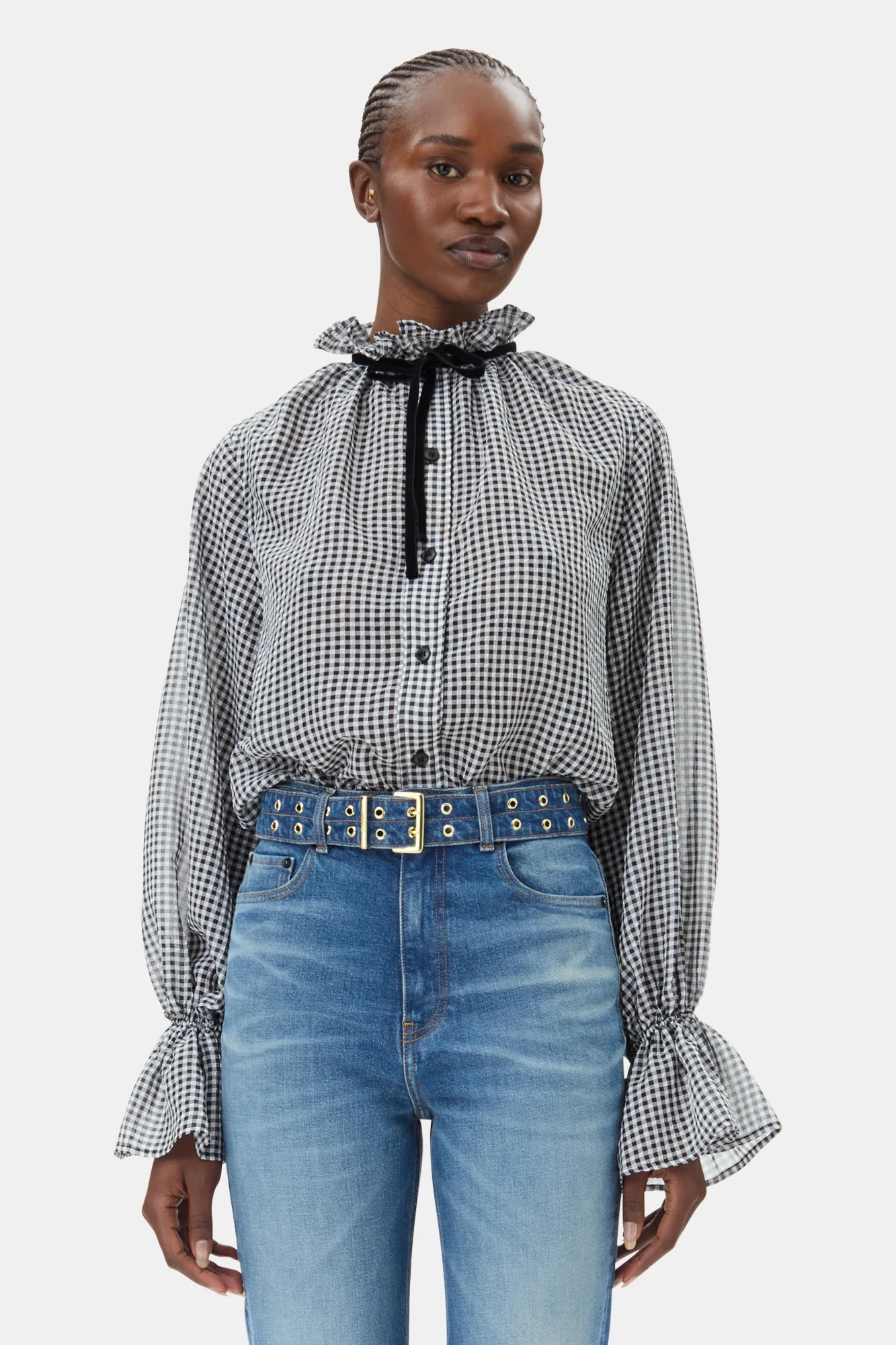 Sheer Check Tie String Shirt | Black - Image 3