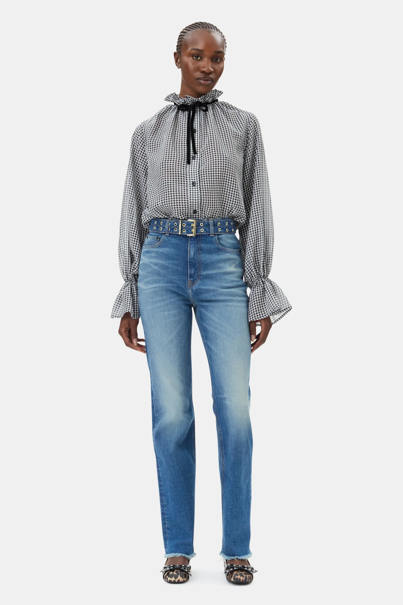 Sheer Check Tie String Shirt | Black - Image 4