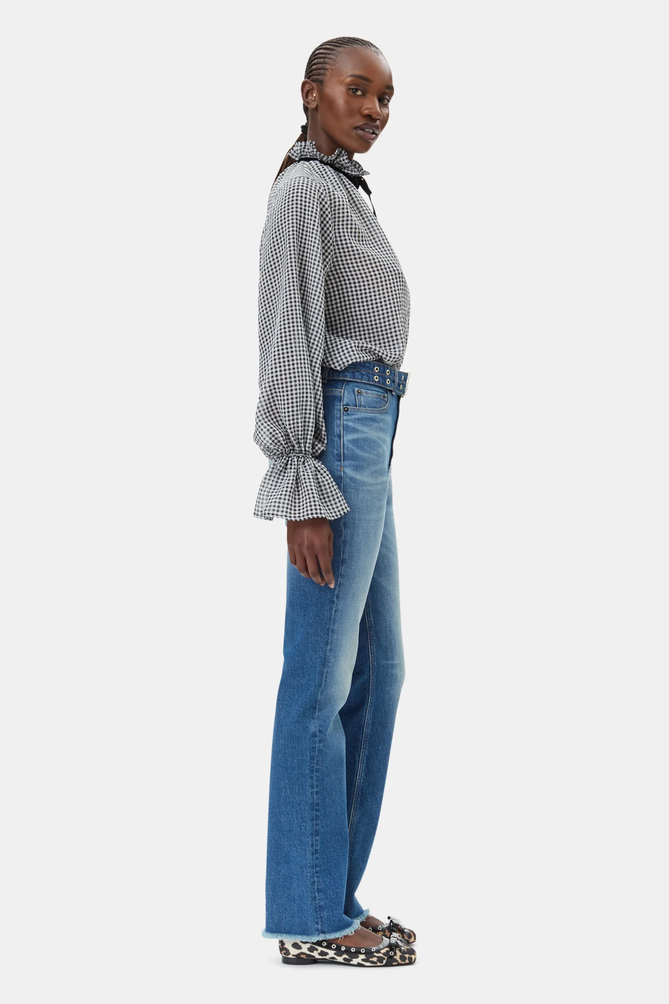 Sheer Check Tie String Shirt | Black - Image 5