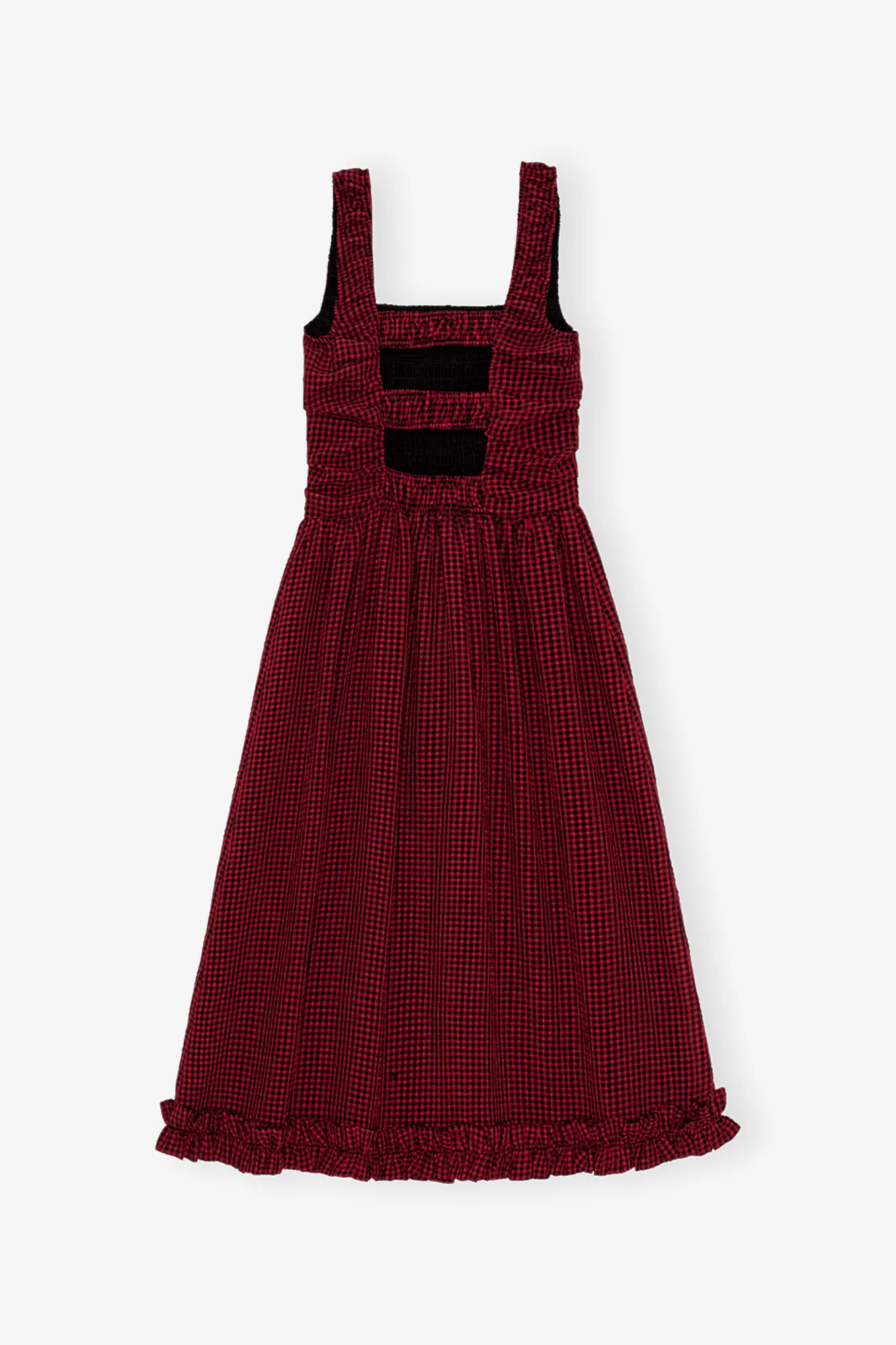 Sheer Fluid Check Midi Strap Smock Dress | Winery - Image 2