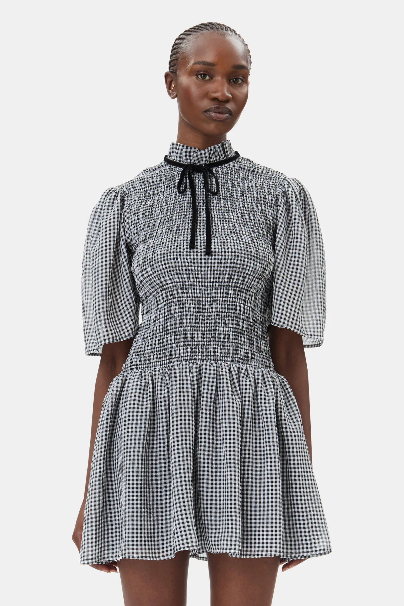 Sheer Fluid Check Mini Smock Dress | Black - Image 4