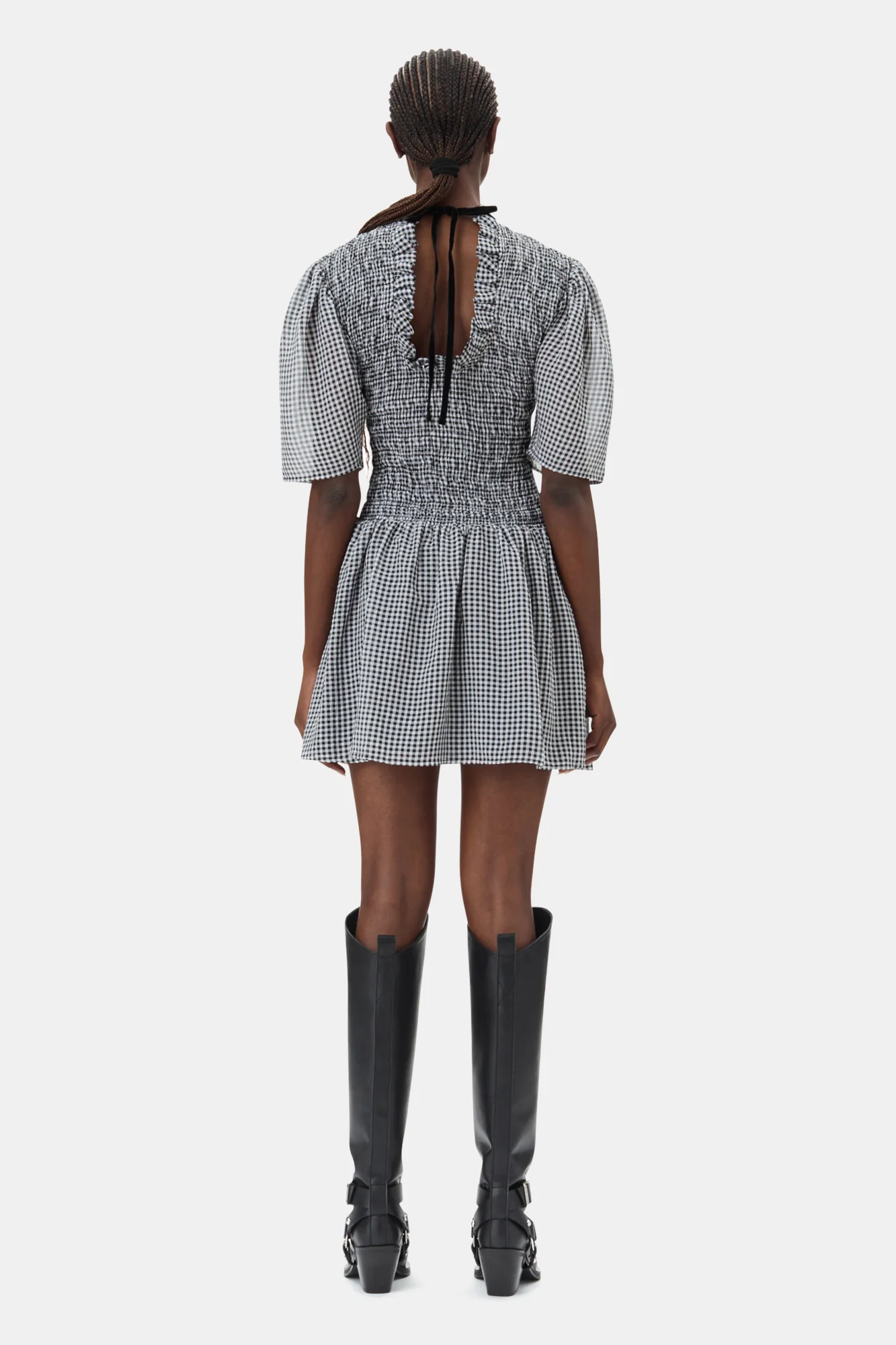 Sheer Fluid Check Mini Smock Dress | Black - Image 6