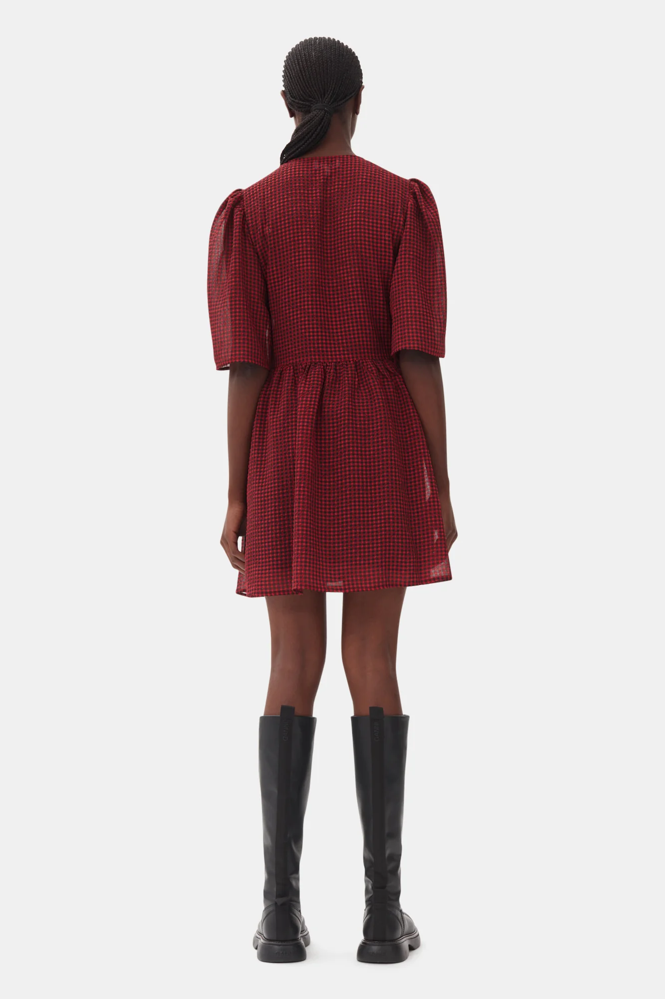 Sheer Fluid Check Tie String Wrap Dress | Winery - Image 6