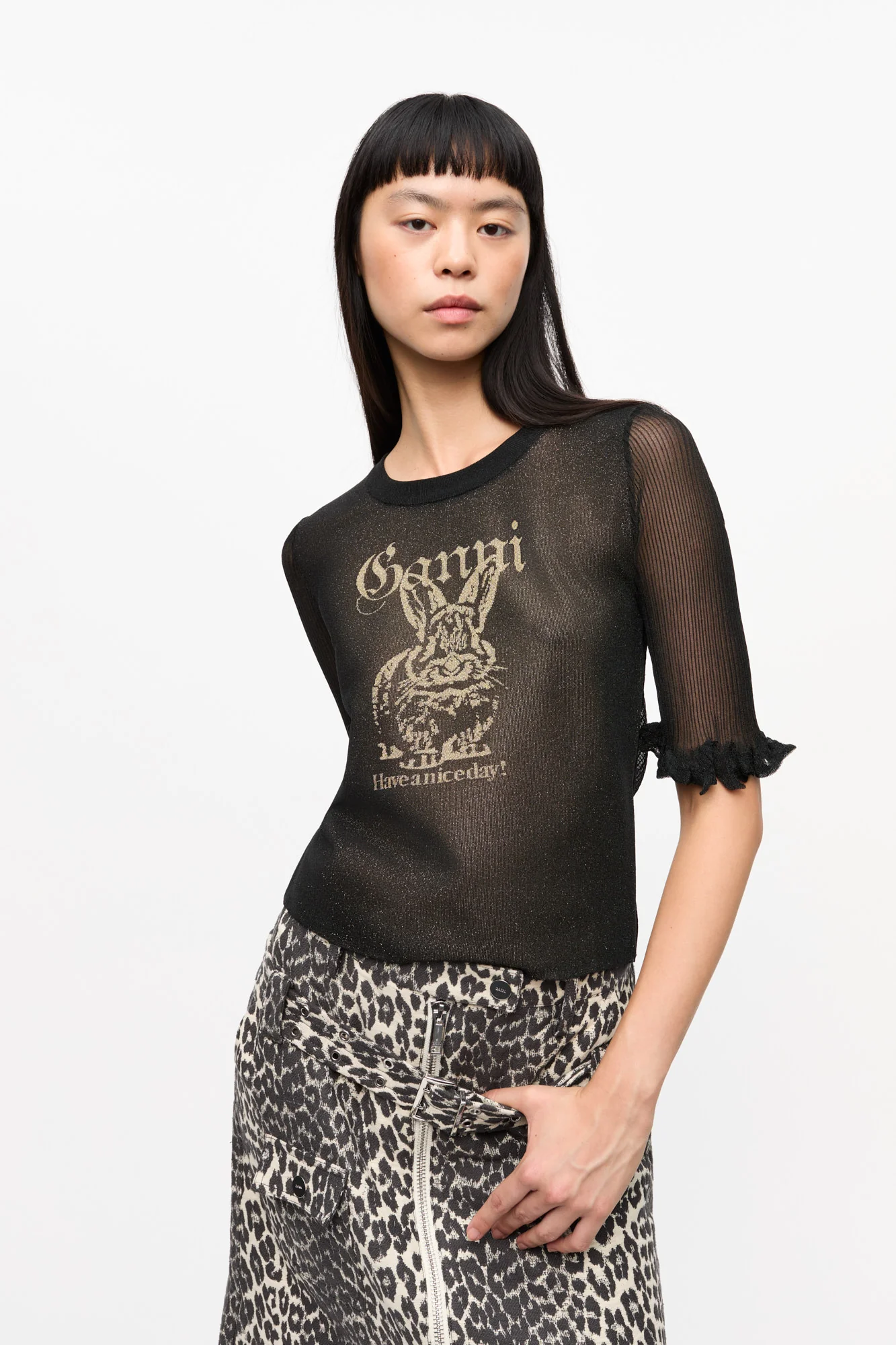 Sheer Jacquard Top | Black - Image 3