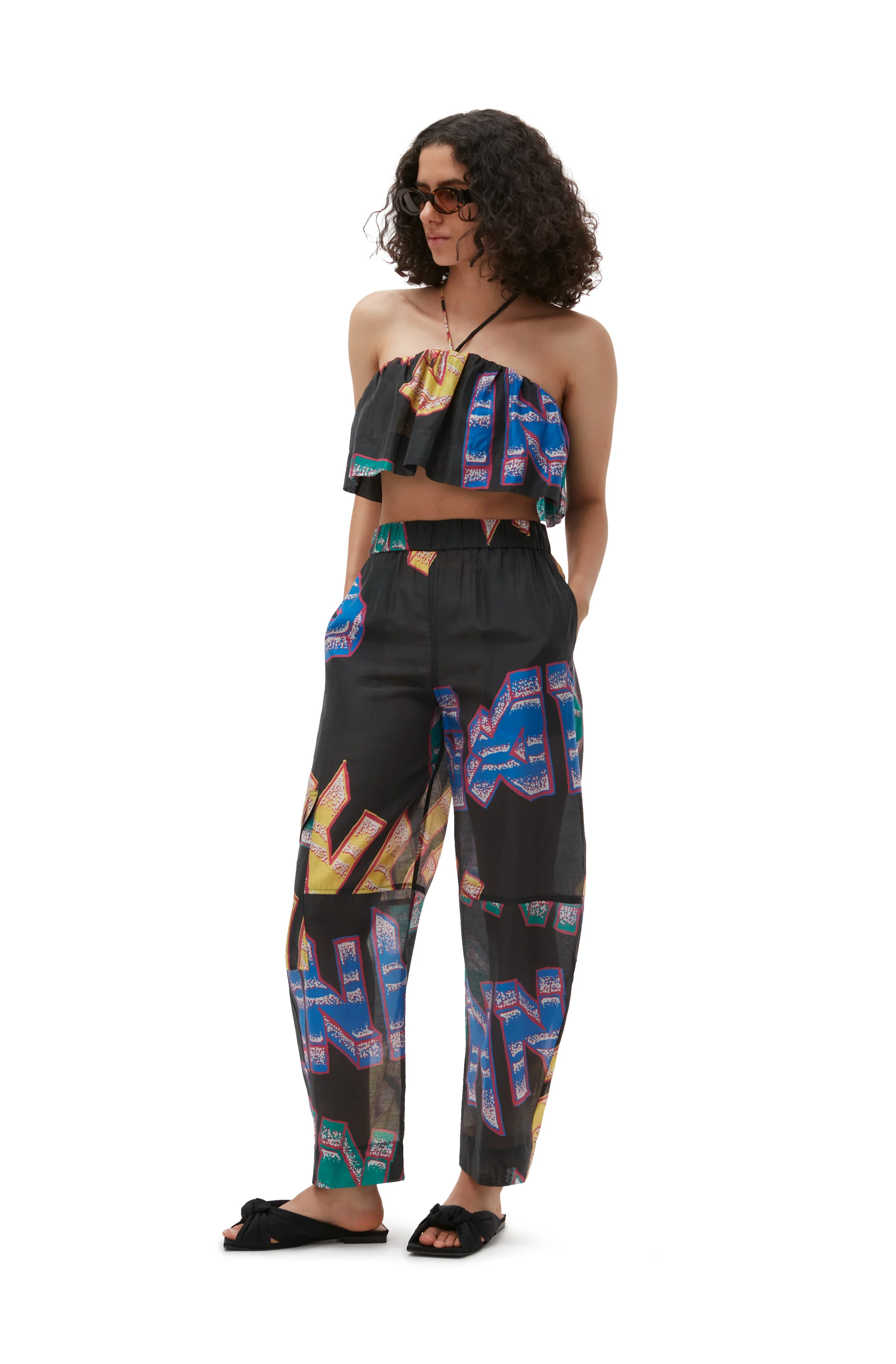 Sheer Voile Elasticated Curve Trousers | Phantom - Image 3