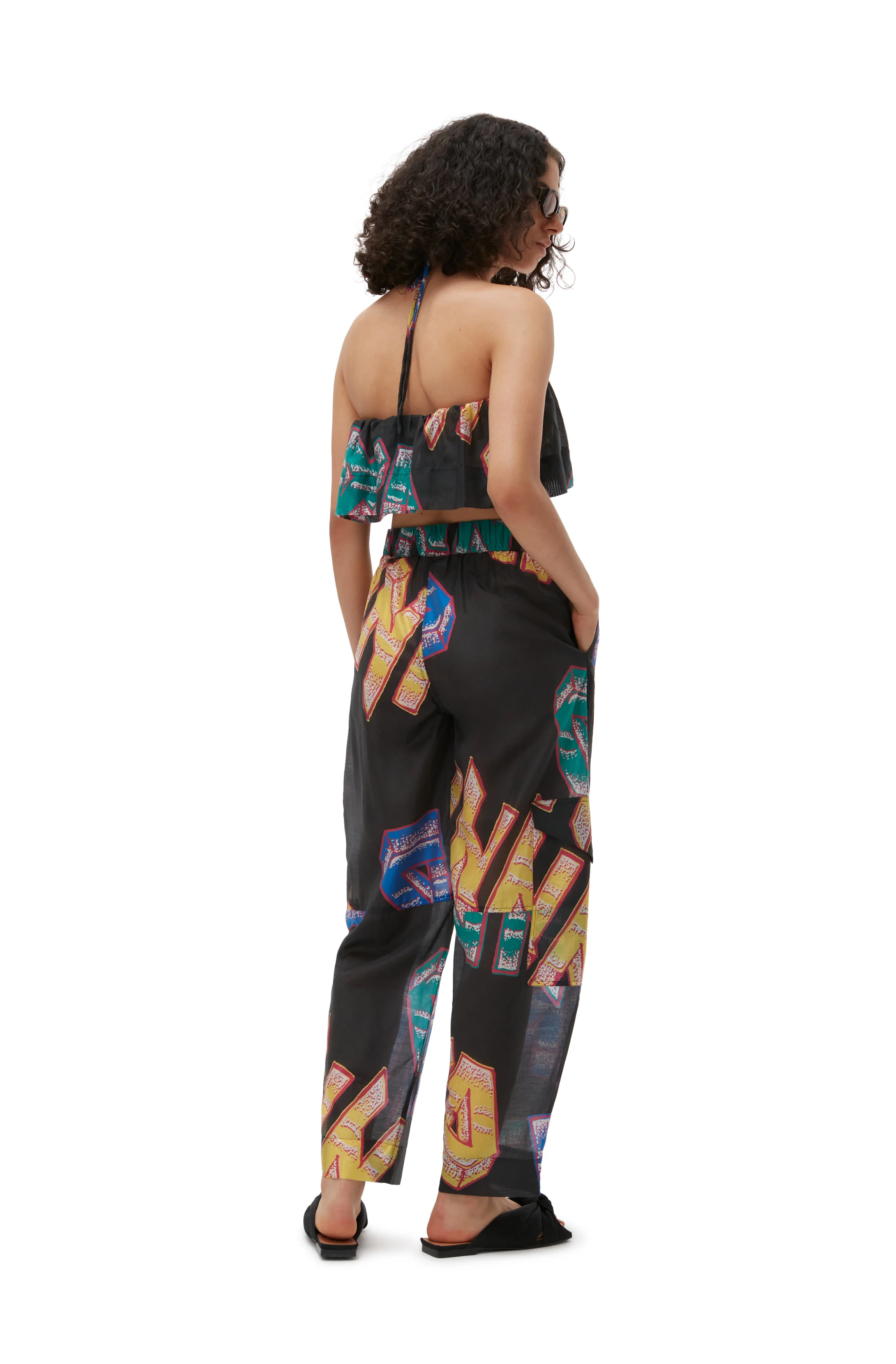 Sheer Voile Elasticated Curve Trousers | Phantom - Image 4