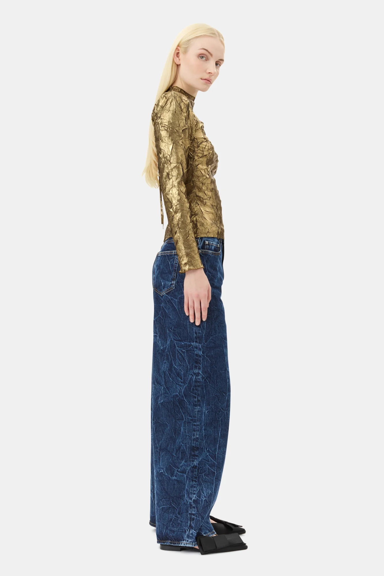 Shibori Pleat Back Cutout Top | Gold - Image 5