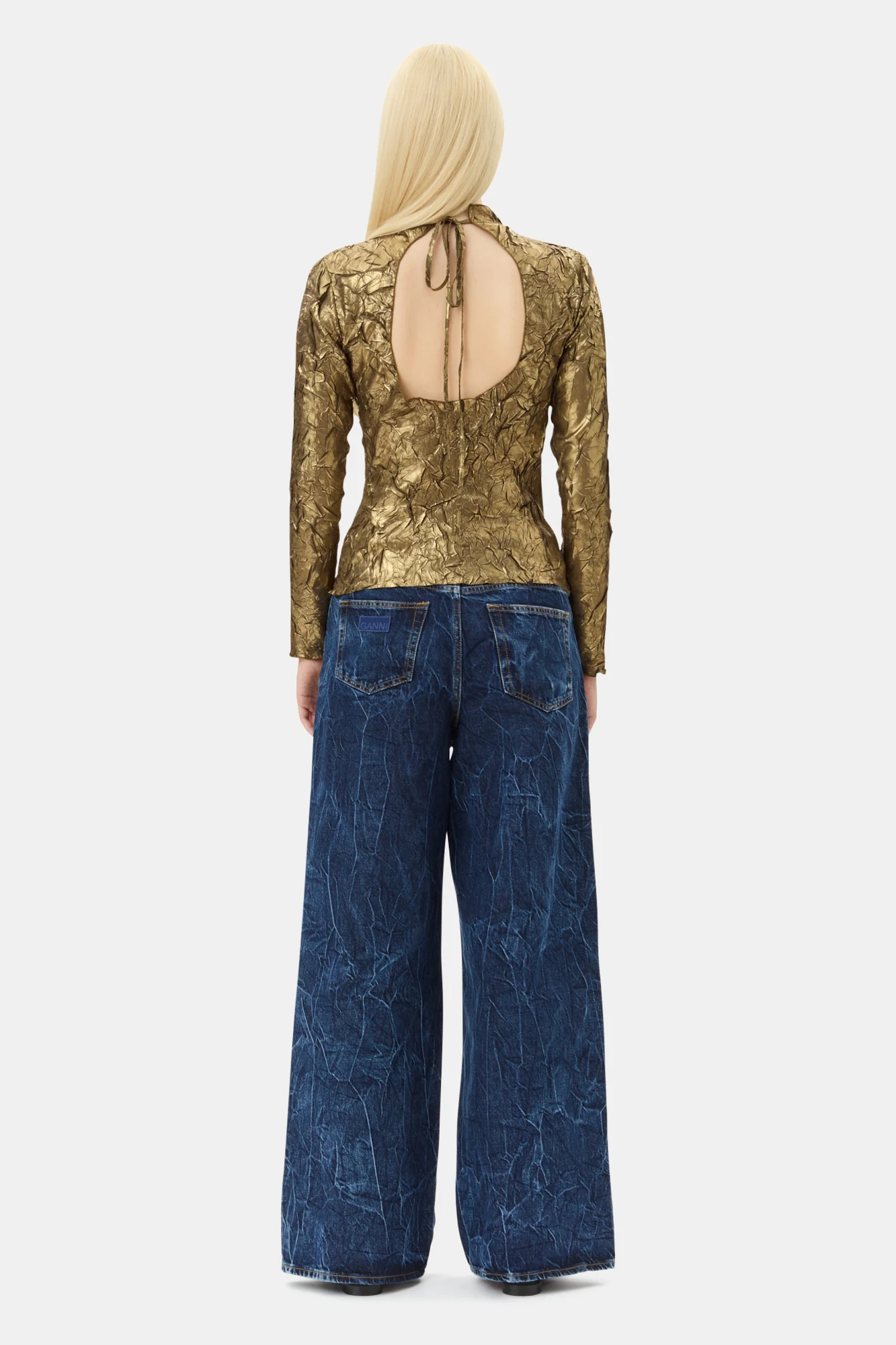 Shibori Pleat Back Cutout Top | Gold - Image 6
