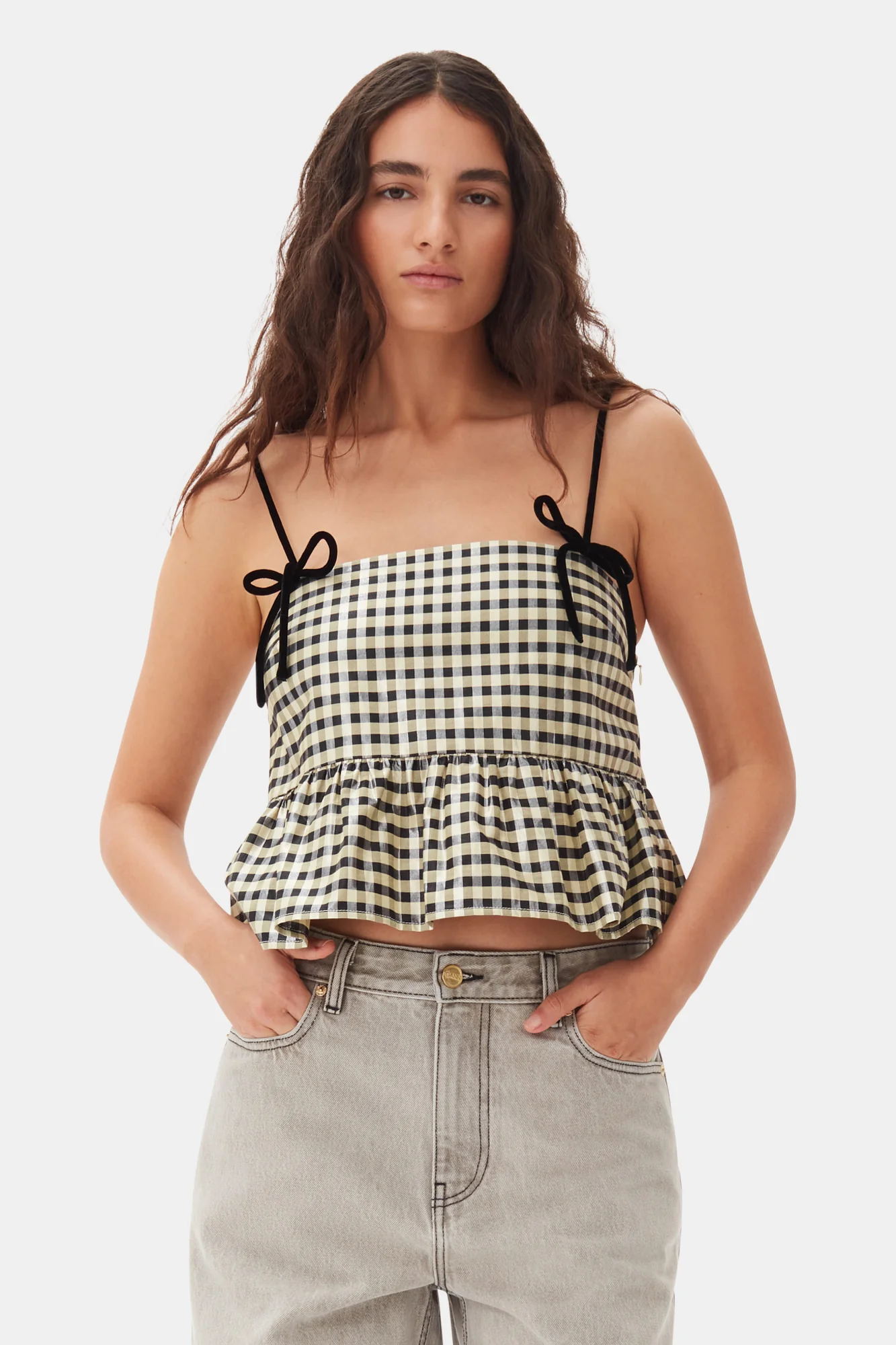 Shiny Check Jacquard Top | Lemon Icing - Image 3
