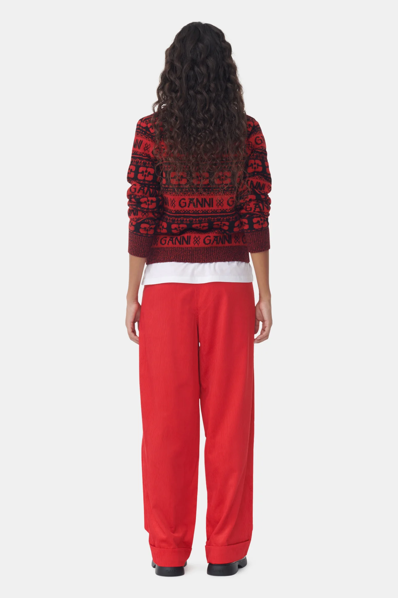 Shiny Corduroy Loose Pleat Trousers | High Risk Red - Image 5