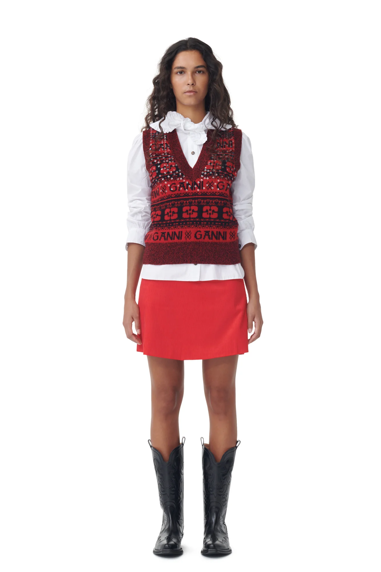 Shiny Corduroy Mini Skirt | High Risk Red - Image 3