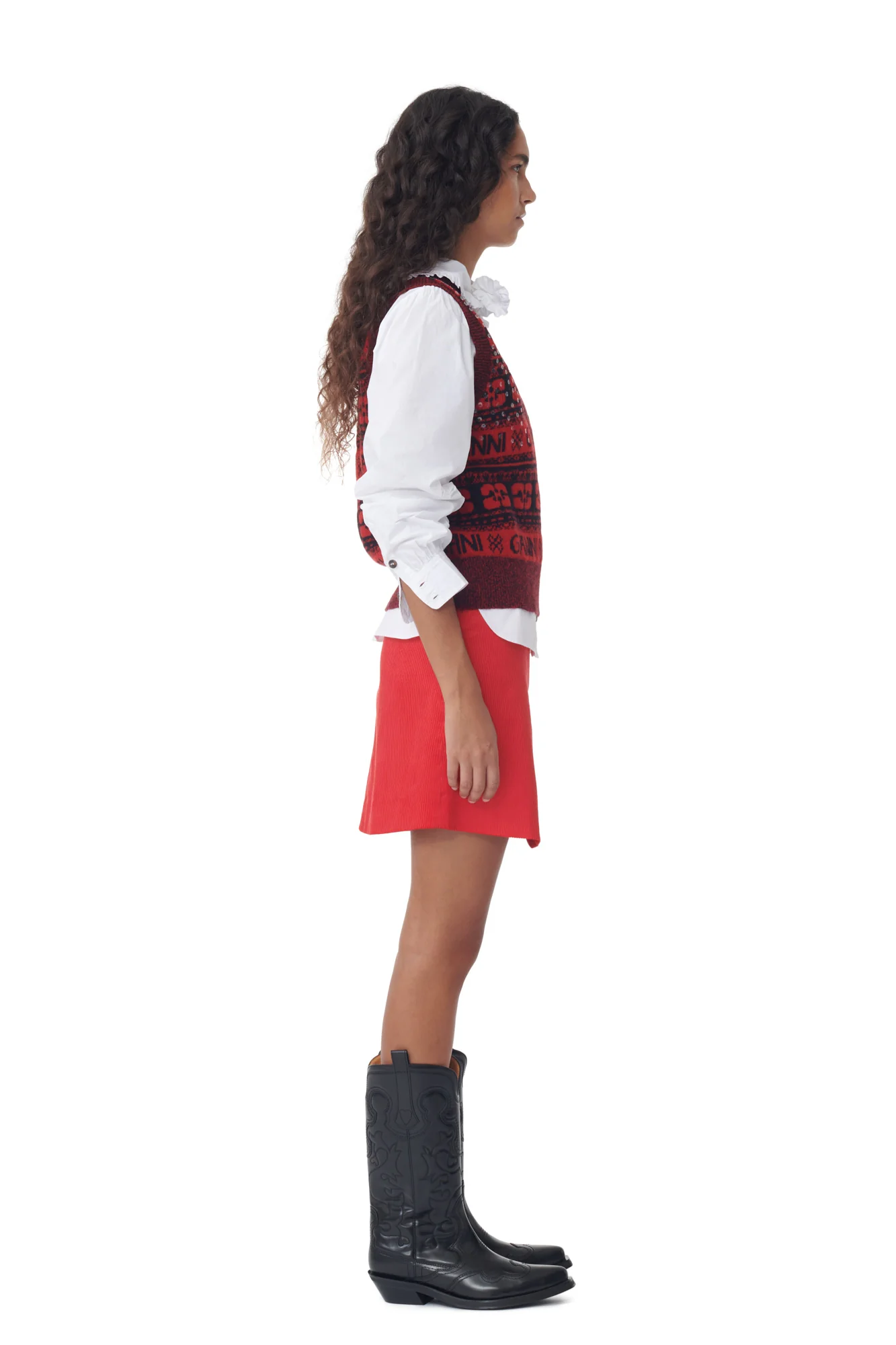 Shiny Corduroy Mini Skirt | High Risk Red - Image 4