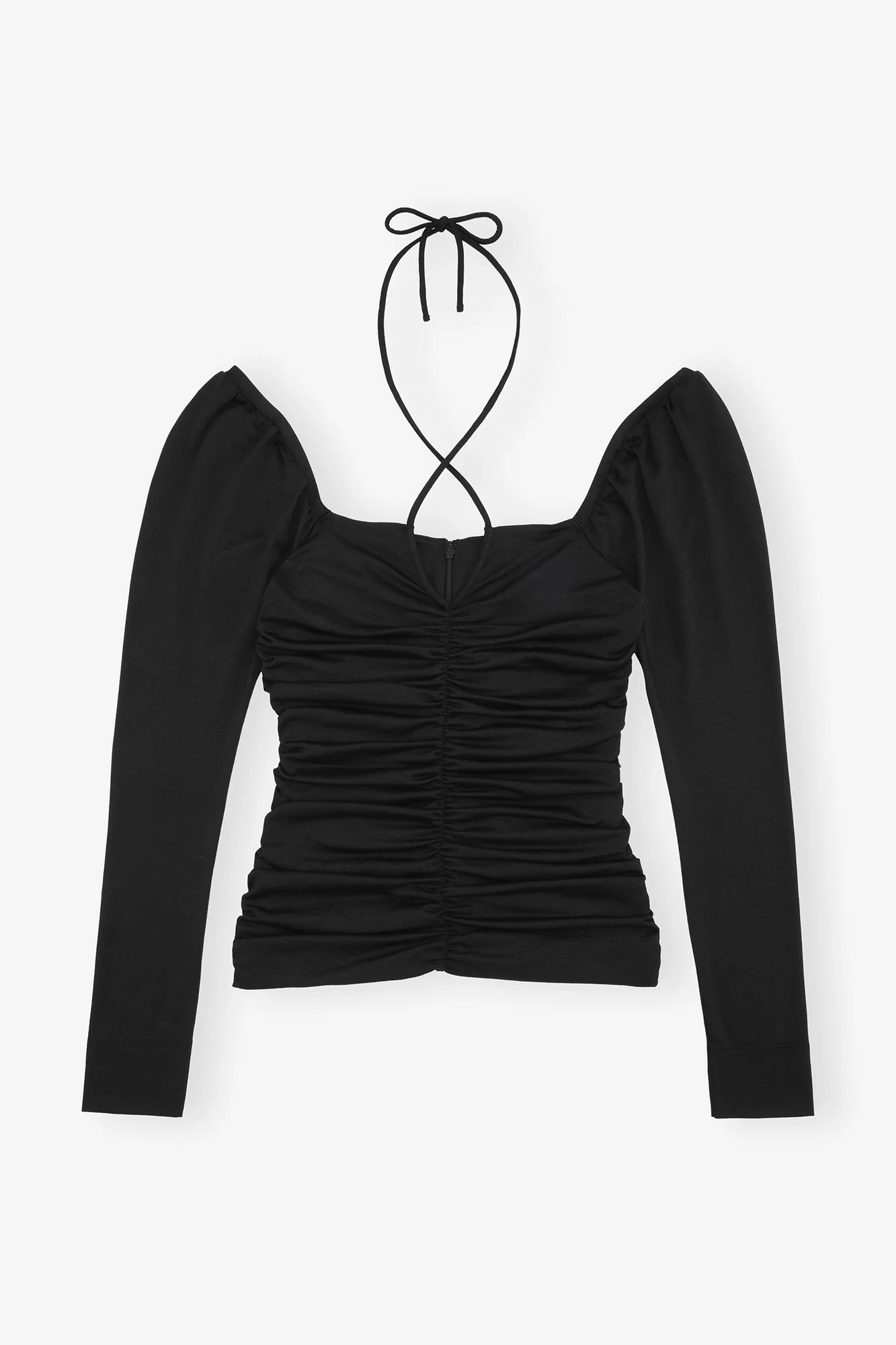 Shiny Crepe Jersey Ruched Blouse | Black - Image 2