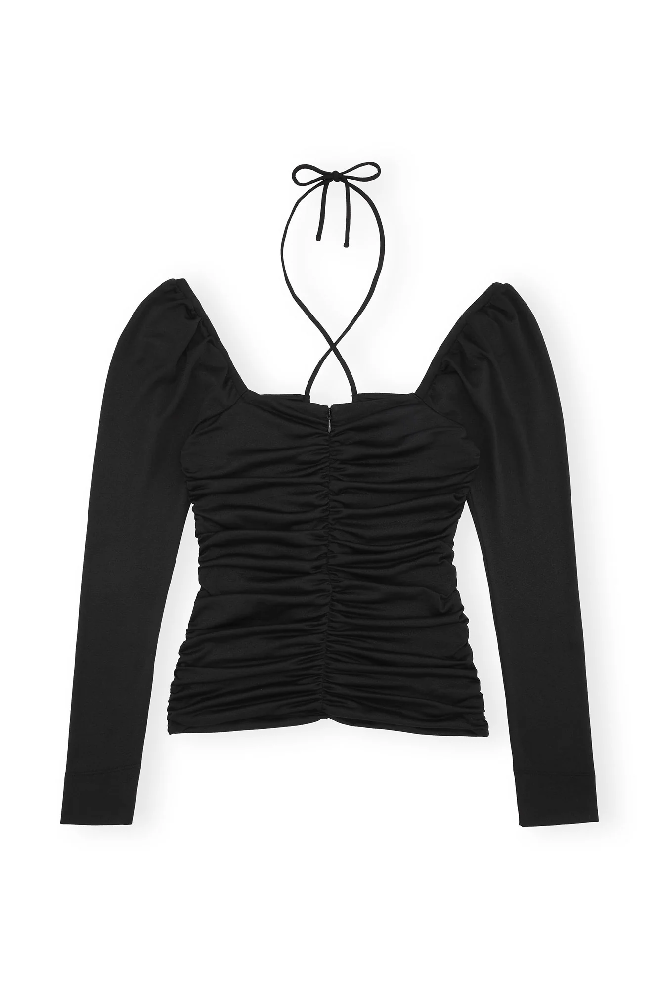 Shiny Crepe Jersey Ruched Blouse | Black - Image 3