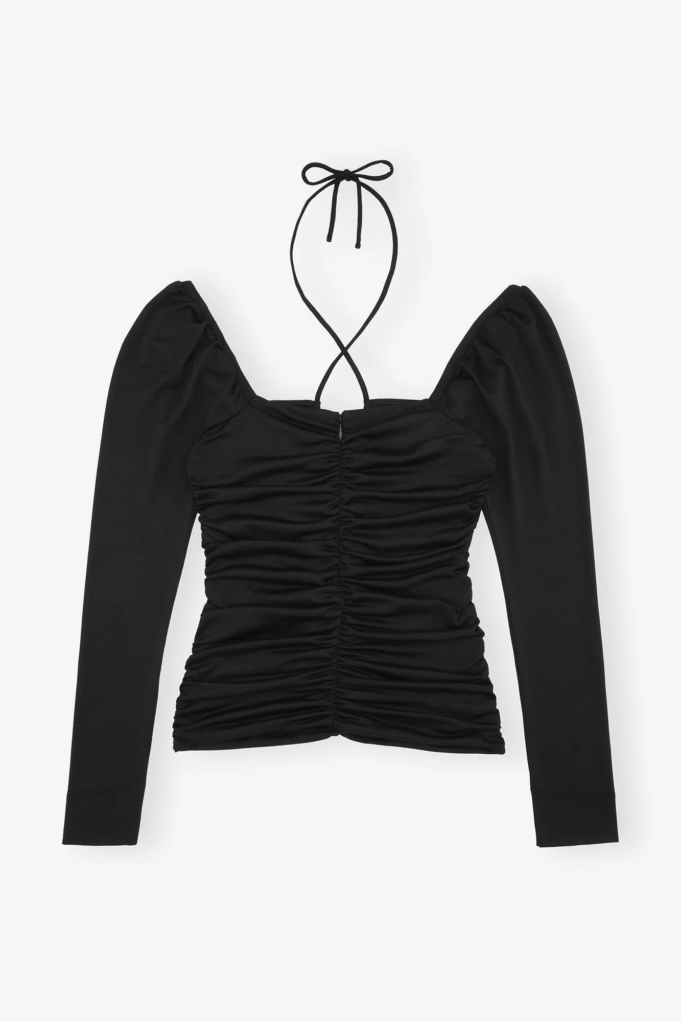 Shiny Crepe Jersey Ruched Blouse | Black - Image 4