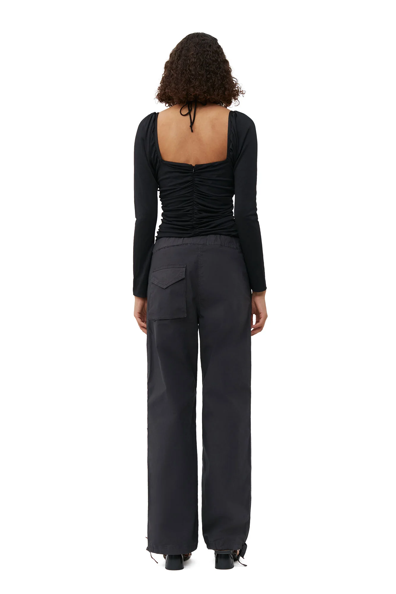 Shiny Crepe Jersey Ruched Blouse | Black - Image 6