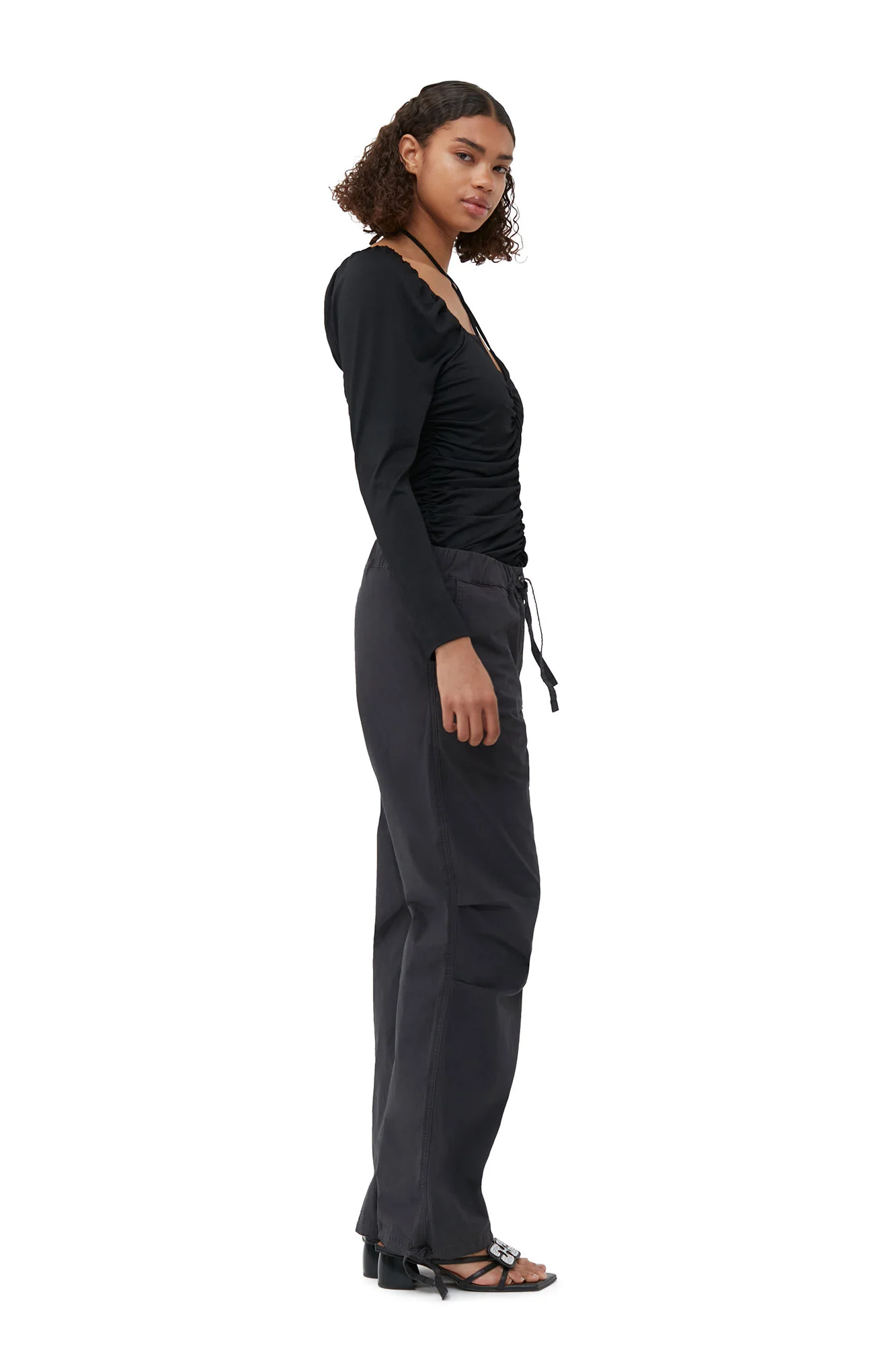 Shiny Crepe Jersey Ruched Blouse | Black - Image 7