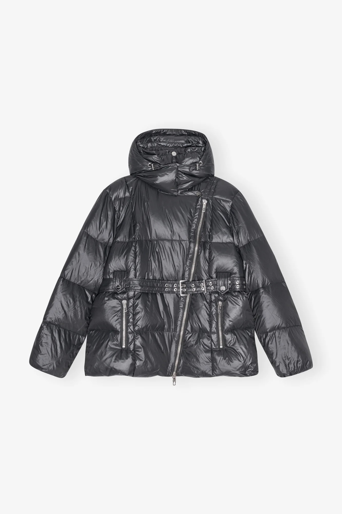 Shiny Nylon Puffer Jacket | Black Sand