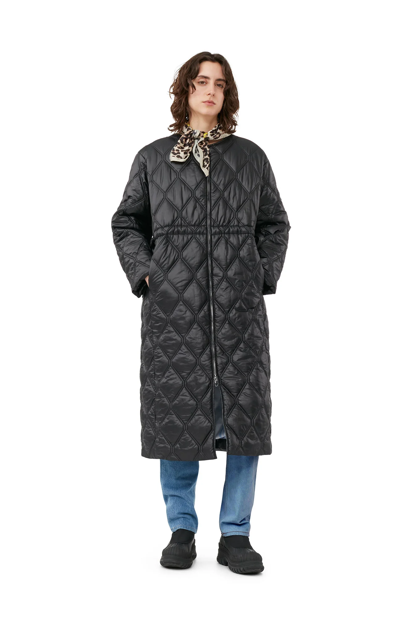Shiny Quilt Long Coat | Black - Image 3