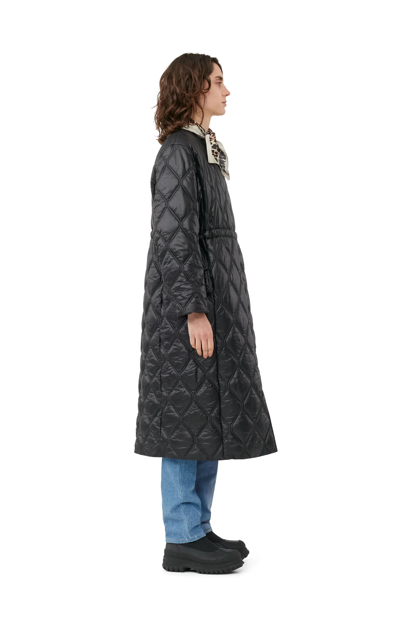 Shiny Quilt Long Coat | Black - Image 4