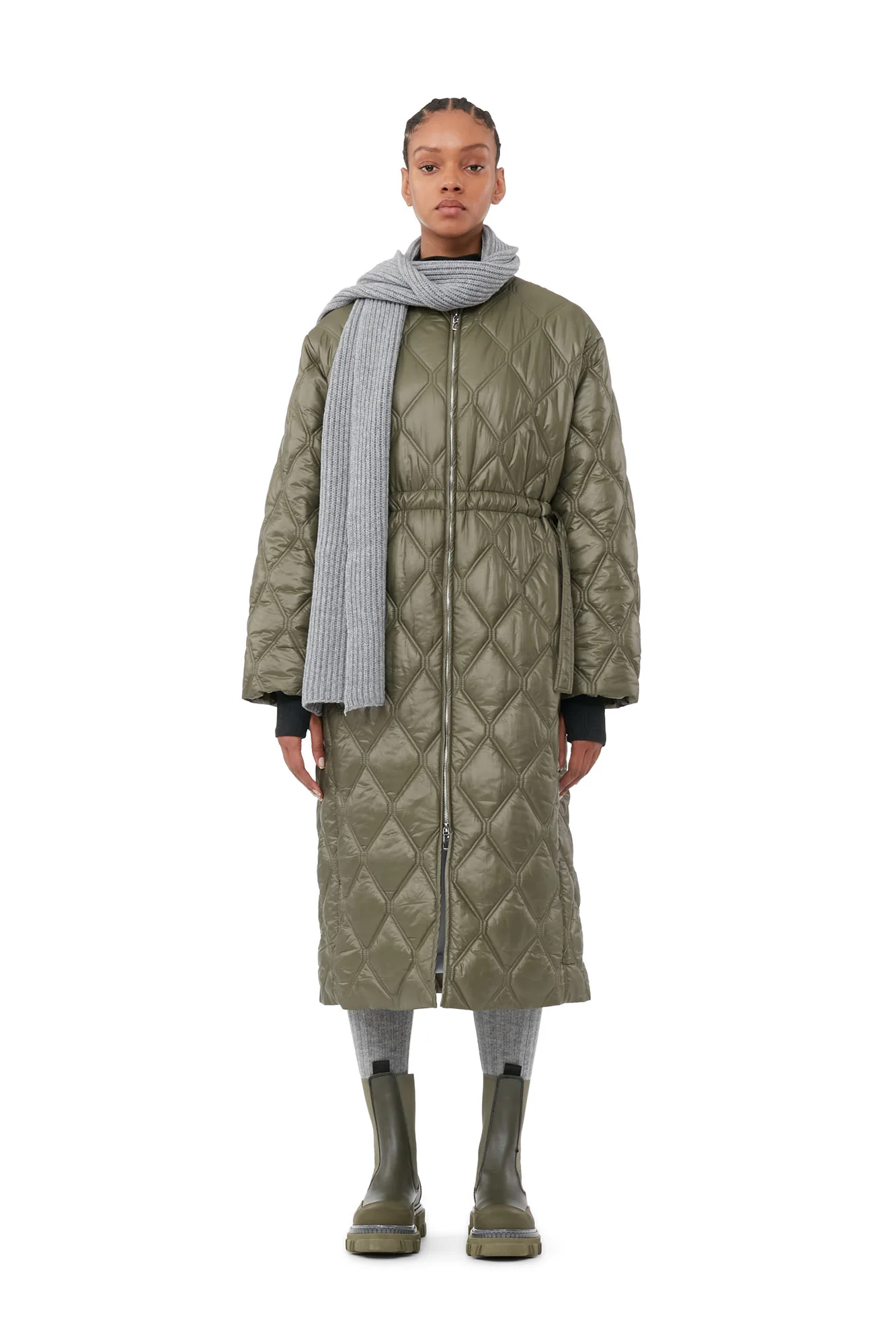 Shiny Quilt Long Coat | Kalamata - Image 3