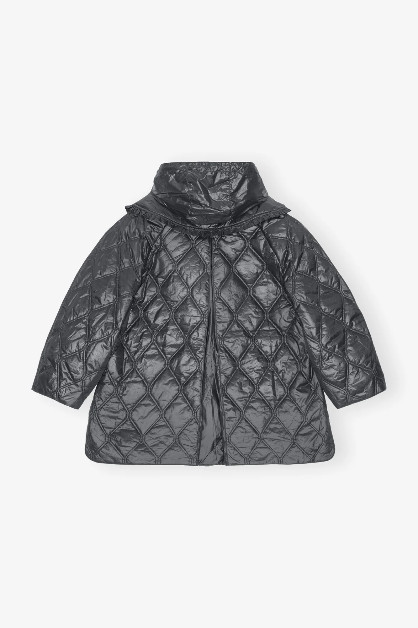Shiny Quilt Midi Jacket | Black Sand - Image 2