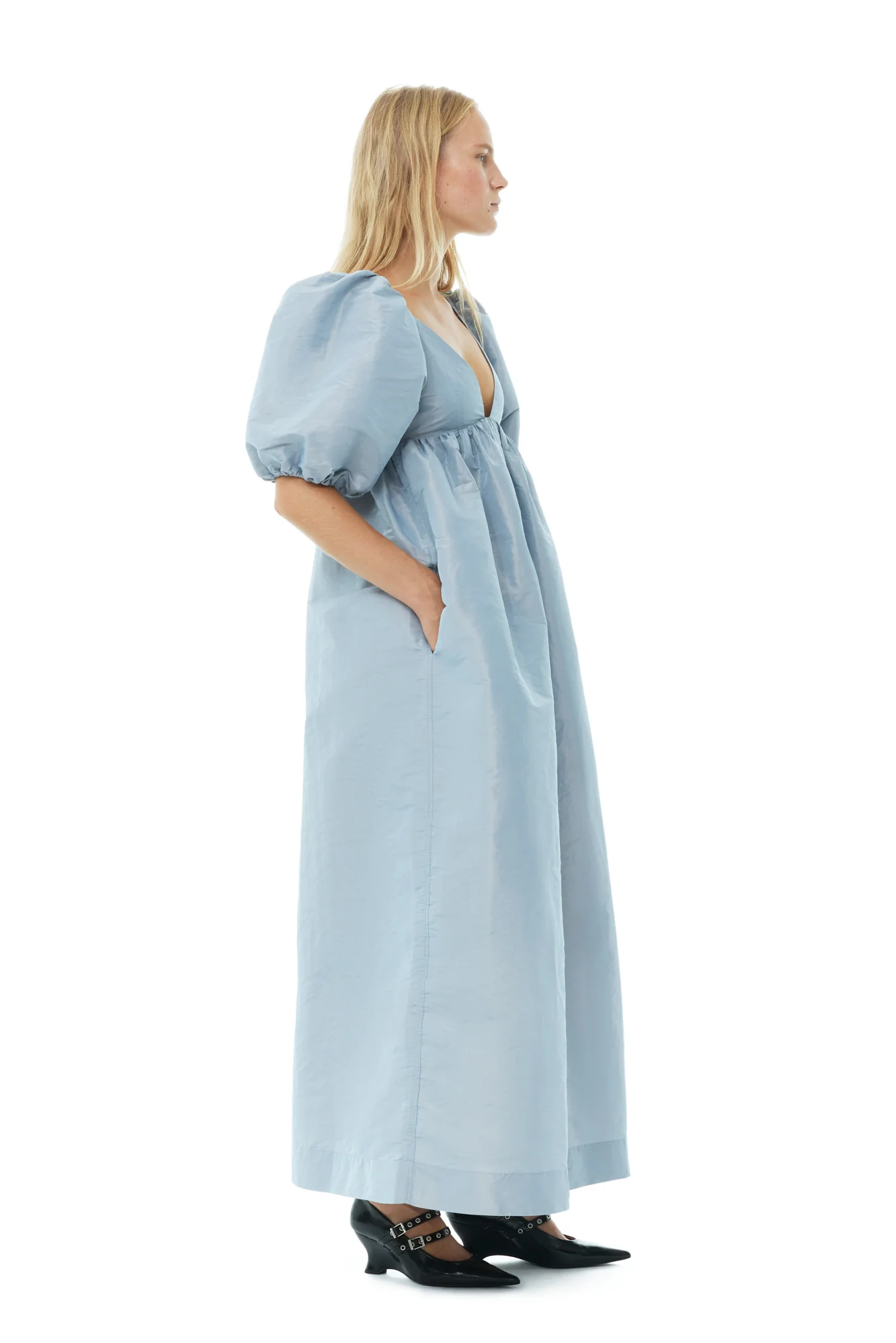 Shiny Taffeta Long Dress | Powder Blue - Image 5