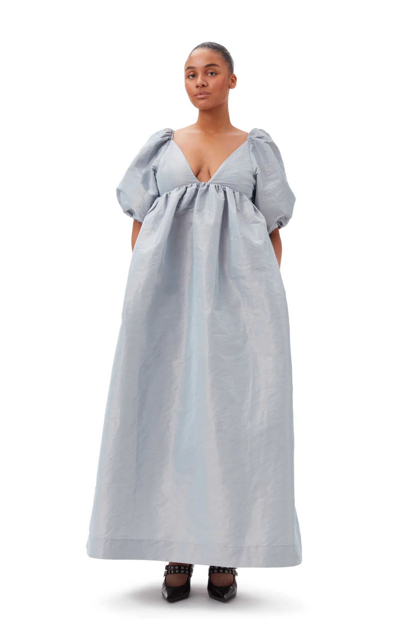 Shiny Taffeta Long Dress | Powder Blue - Image 7