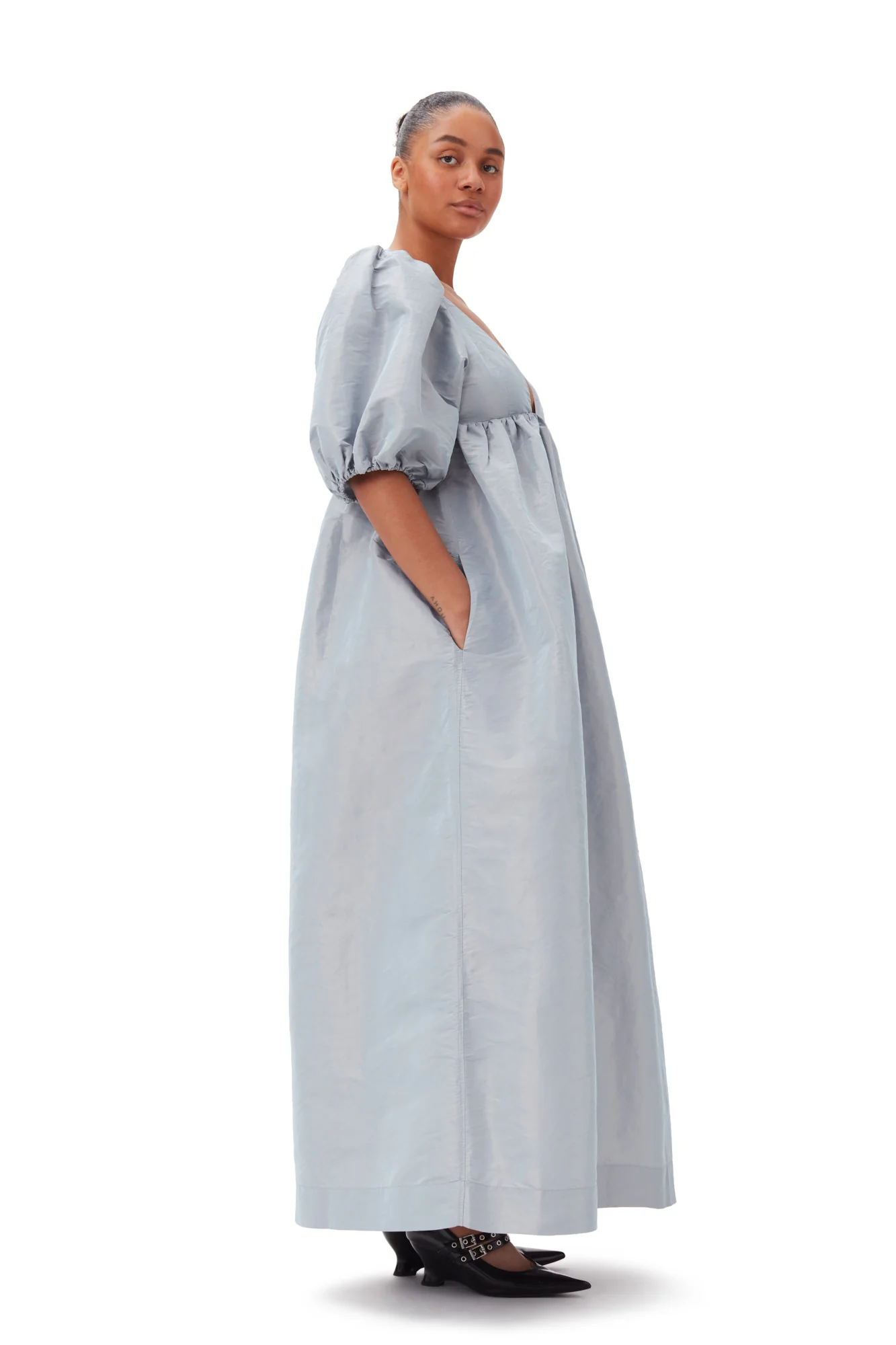Shiny Taffeta Long Dress | Powder Blue - Image 9